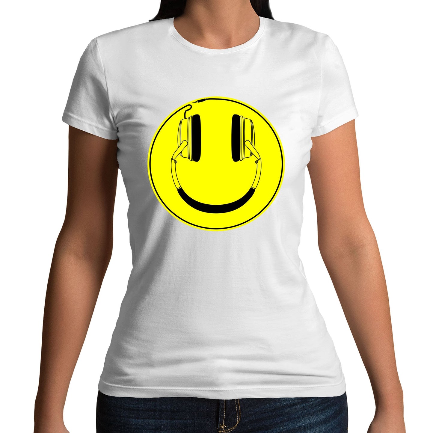 Headphones Smile Face Womens T-shirt