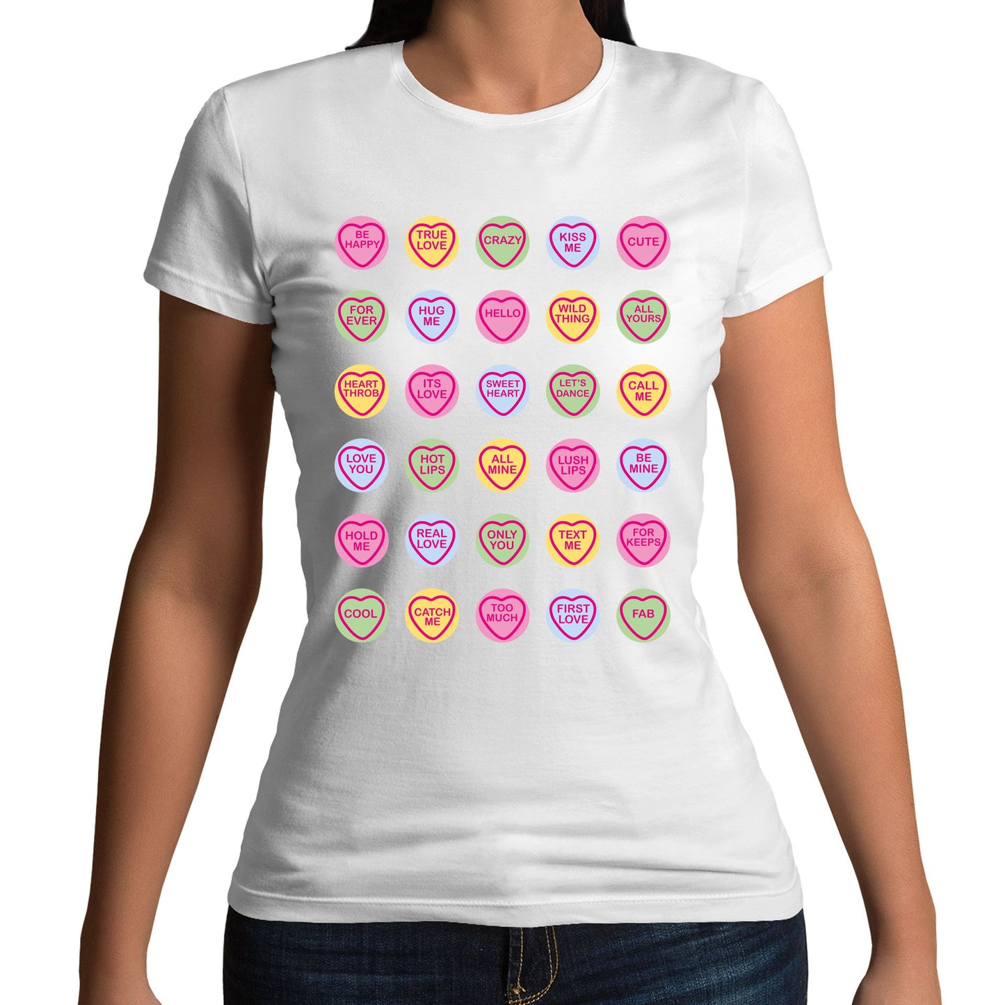 Cute Love Hearts Sweets Womens T-shirt
