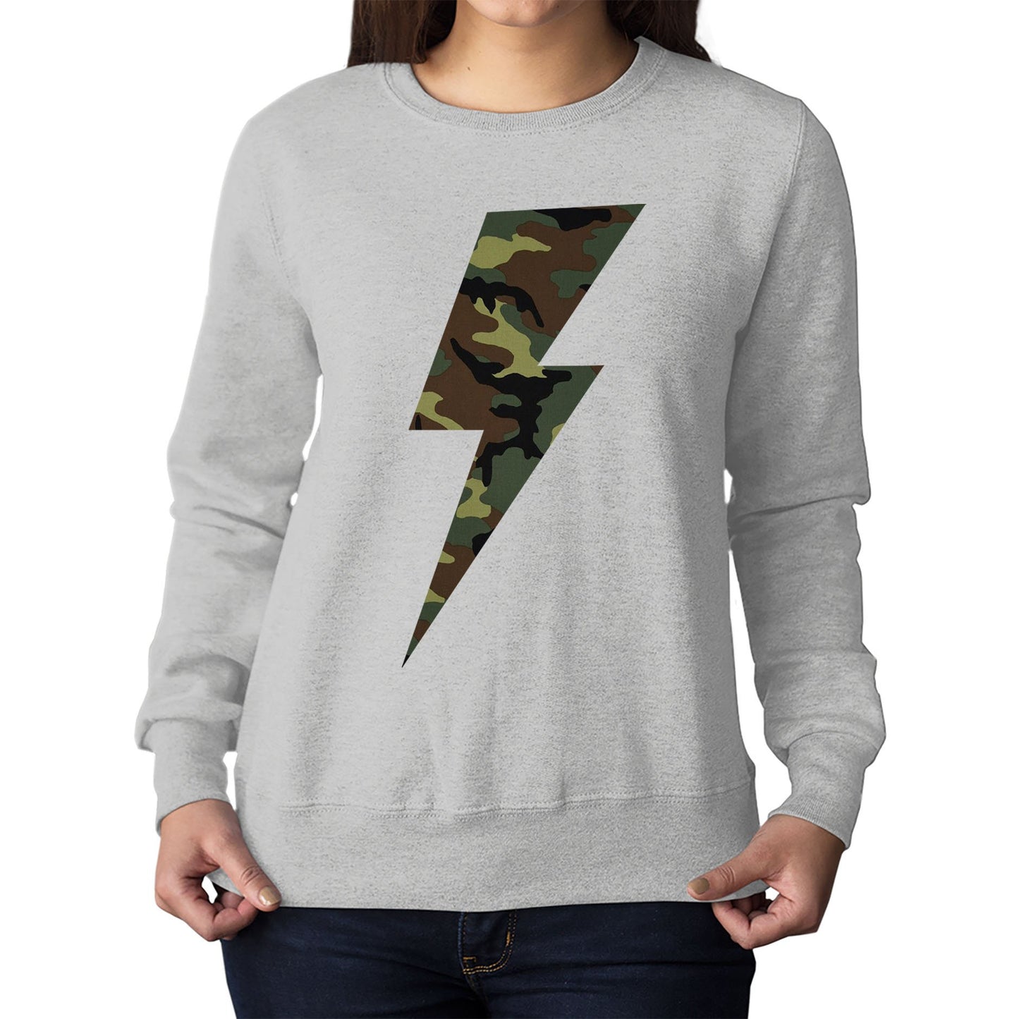 Forest Camo Lightning Bolt Womens Sweatshirt