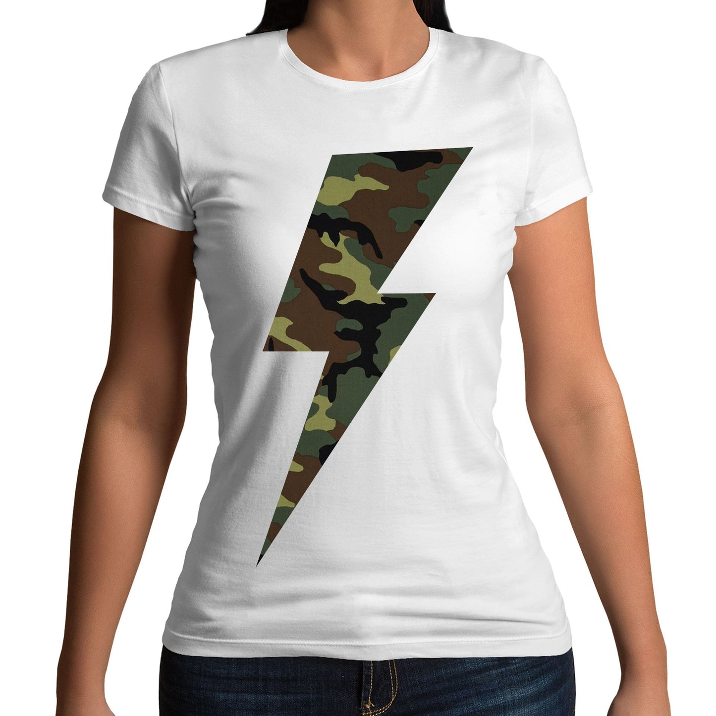 Forest Camo Lightning Bolt Womens T-shirt