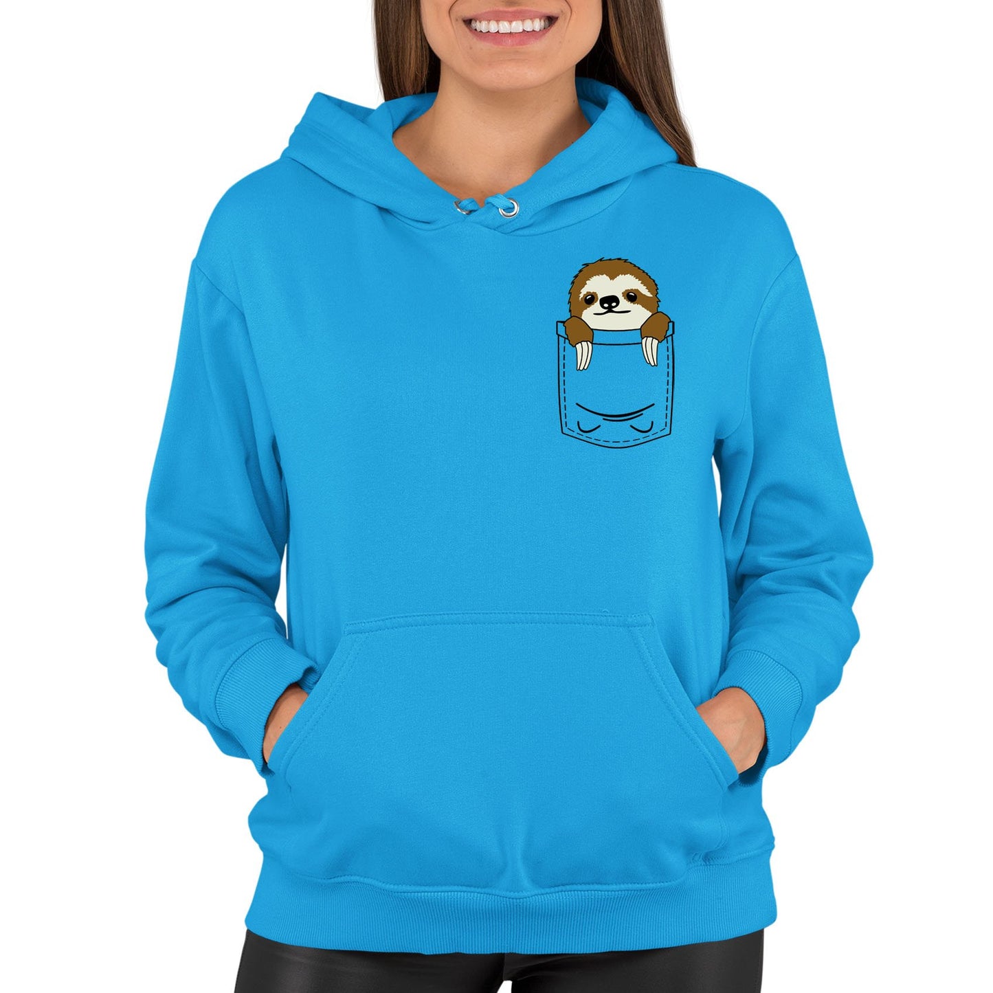 Sloth Pocket Print Womens Pullover Hoodie