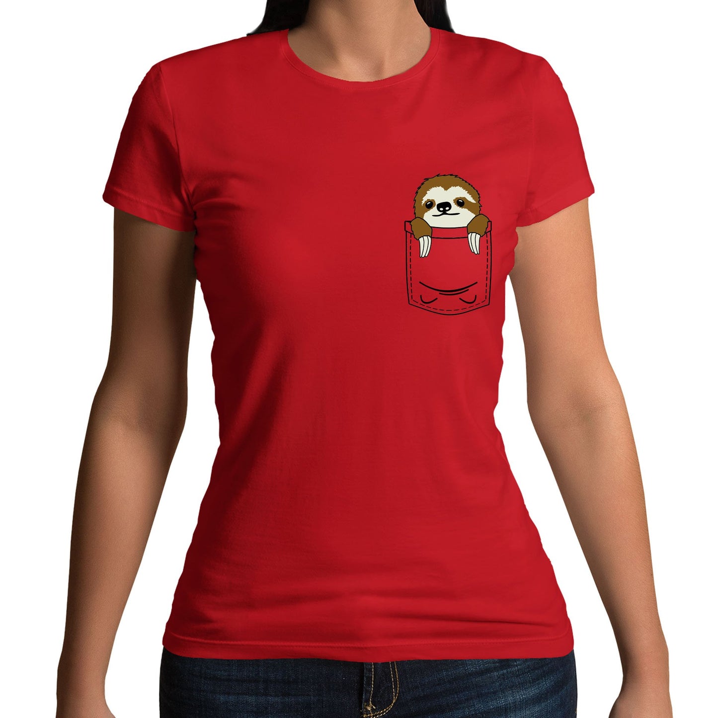 Sloth Pocket Print Womens T-shirt