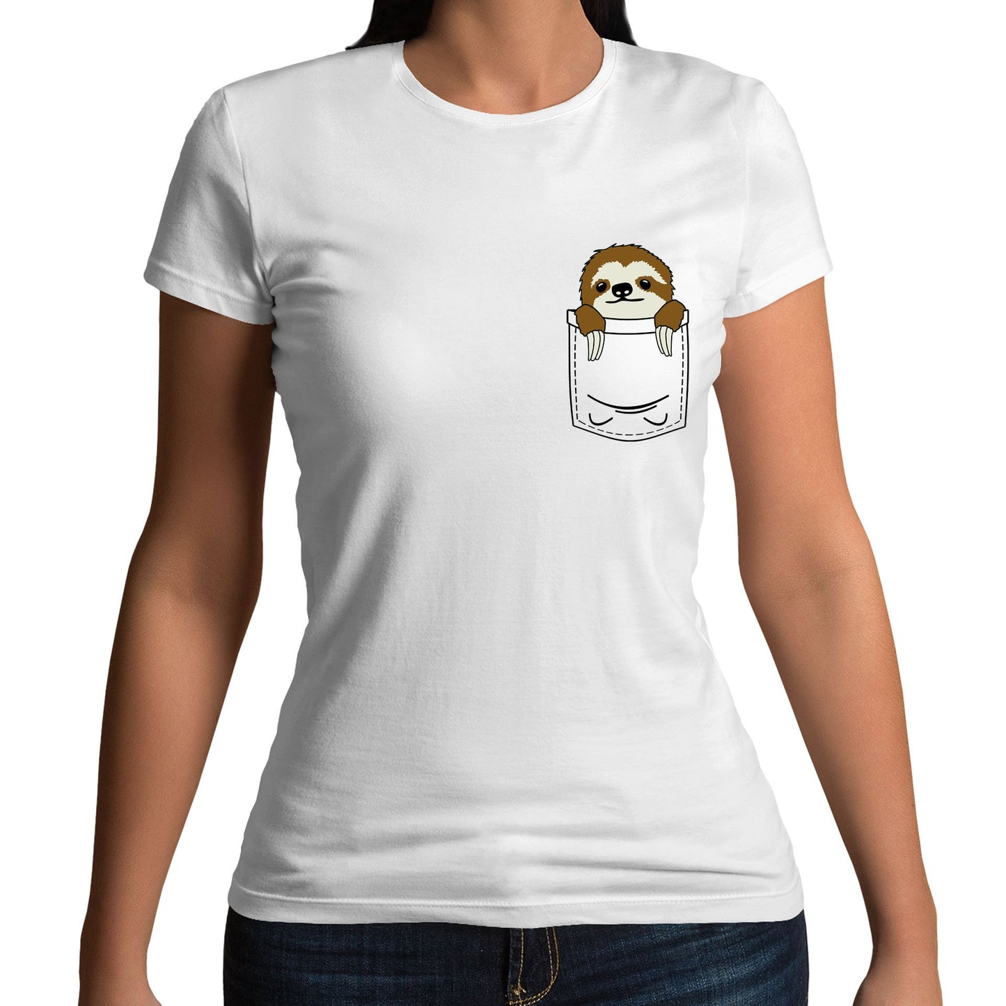 Sloth Pocket Print Womens T-shirt