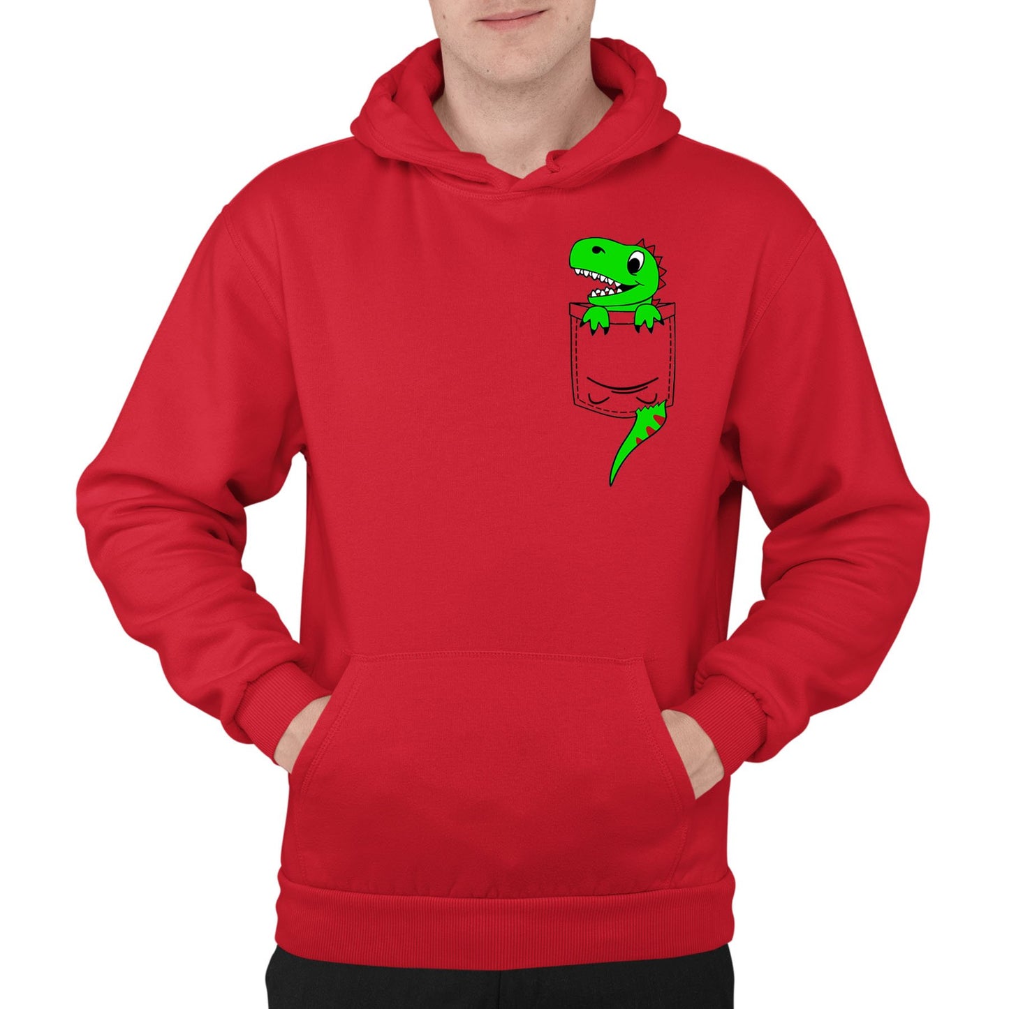 Dinosaur Pocket Print Mens Pullover Hoodie