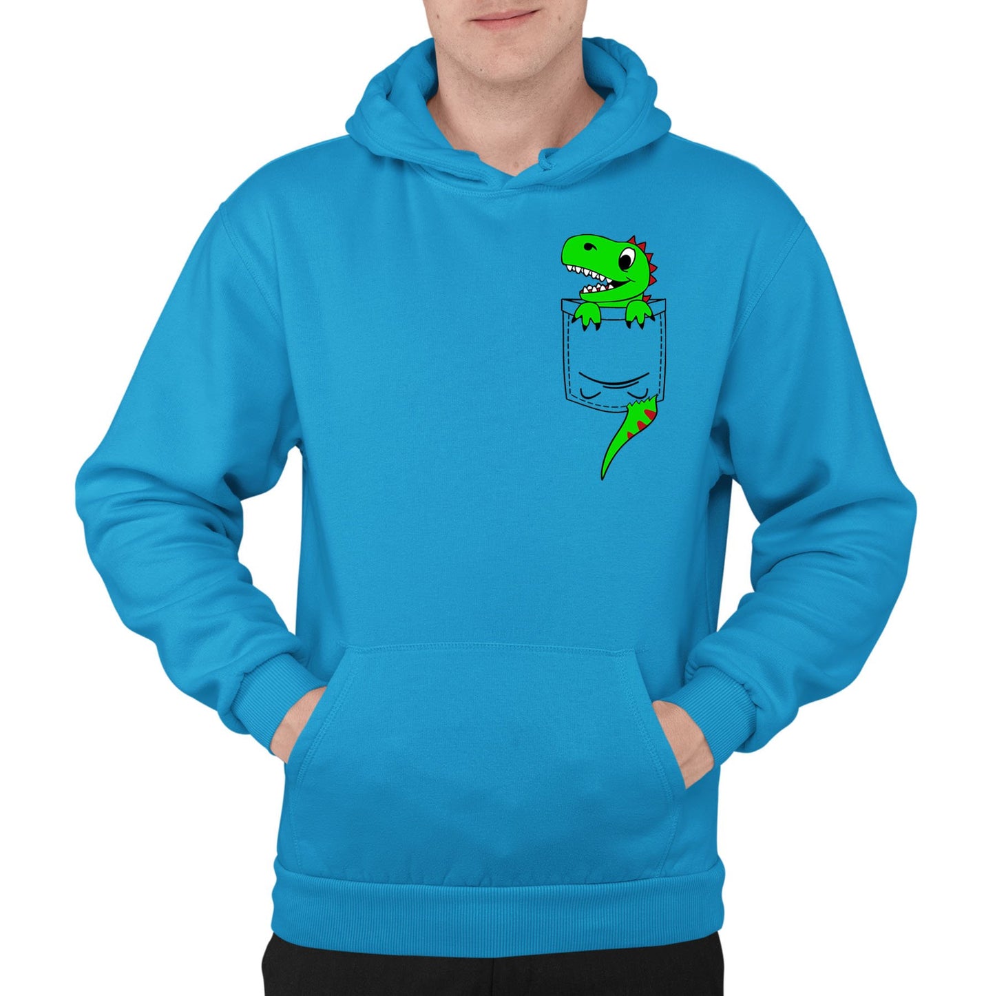 Dinosaur Pocket Print Mens Pullover Hoodie