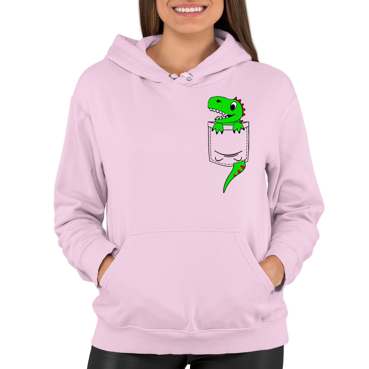 Dinosaur Pocket Print Womens Pullover Hoodie