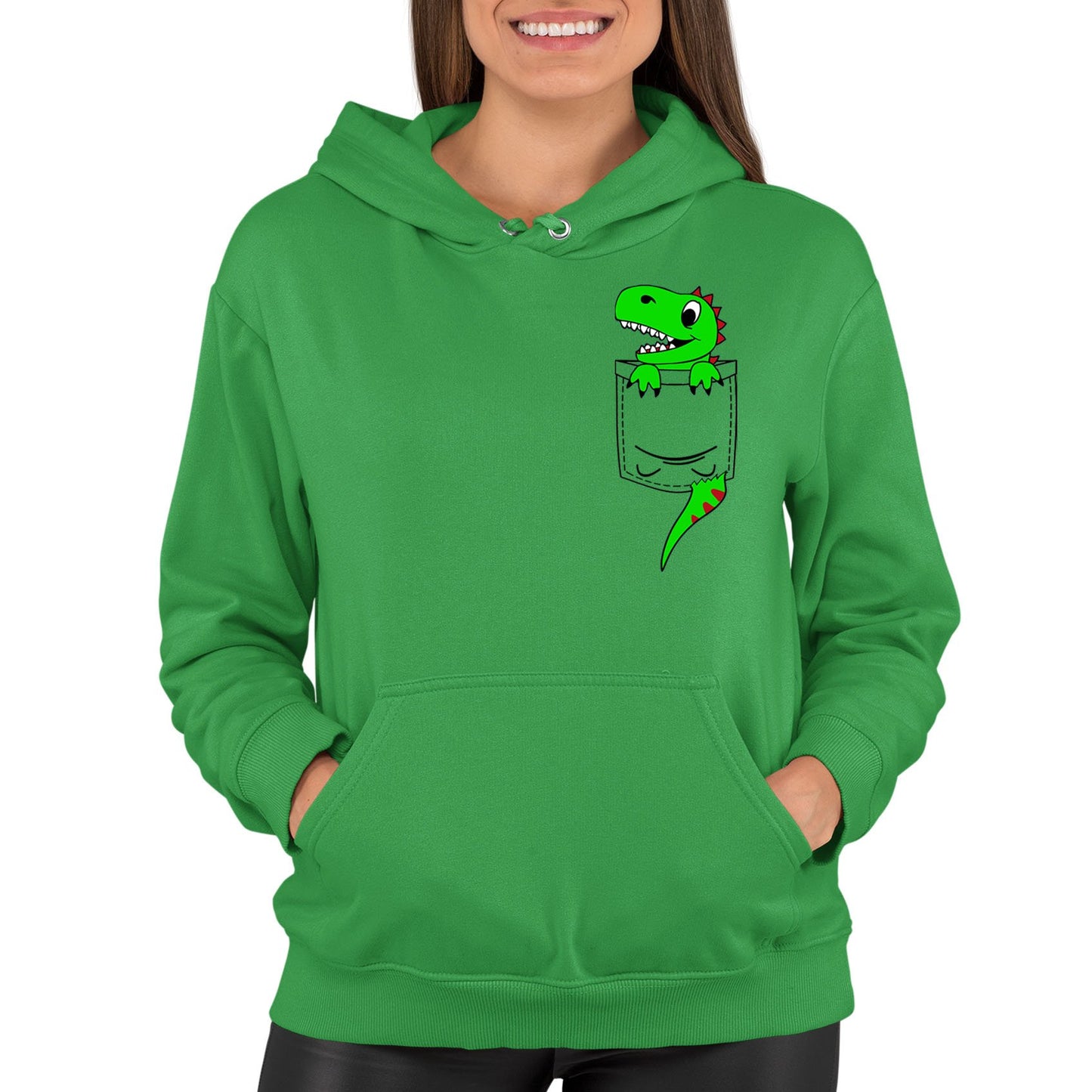 Dinosaur Pocket Print Womens Pullover Hoodie