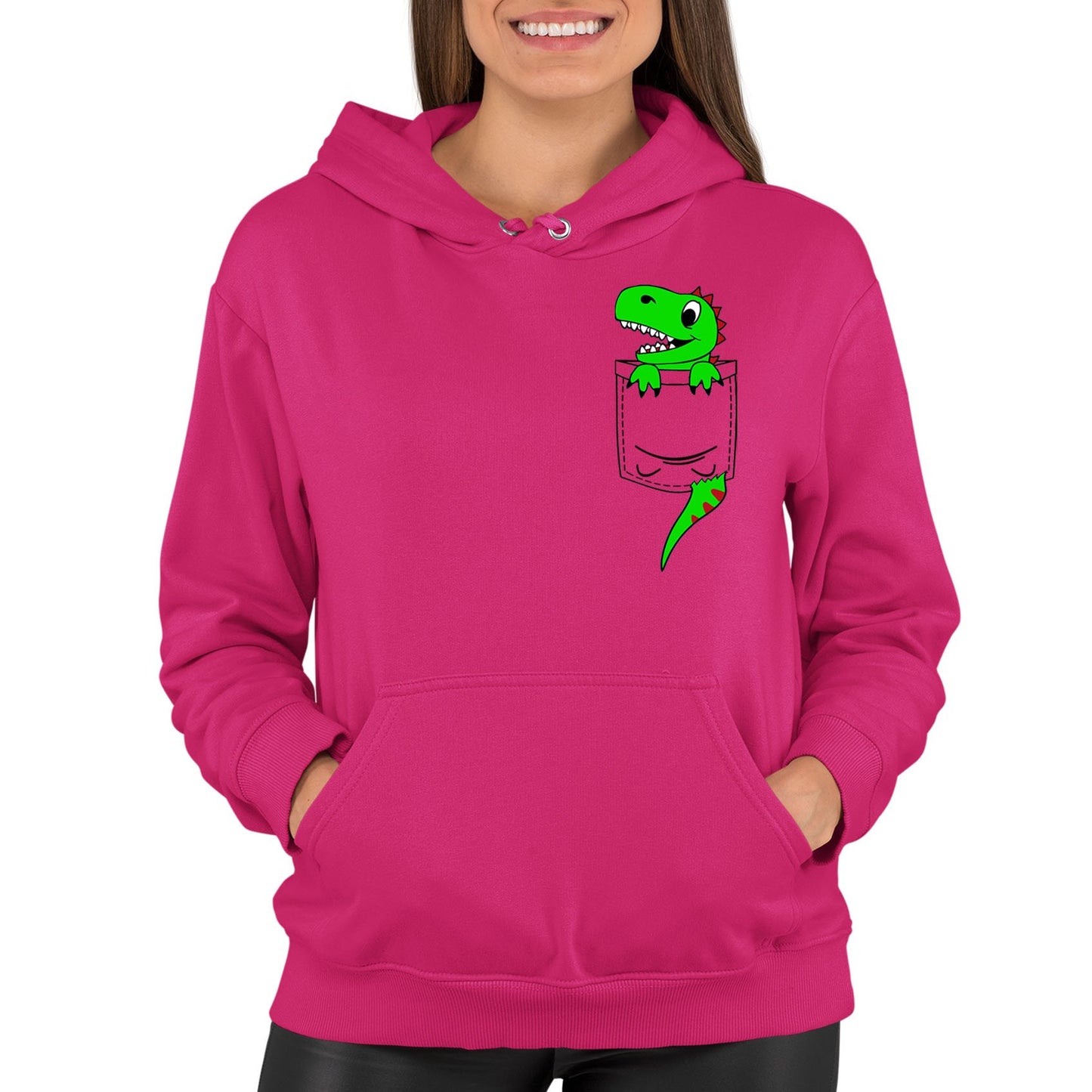 Dinosaur Pocket Print Womens Pullover Hoodie