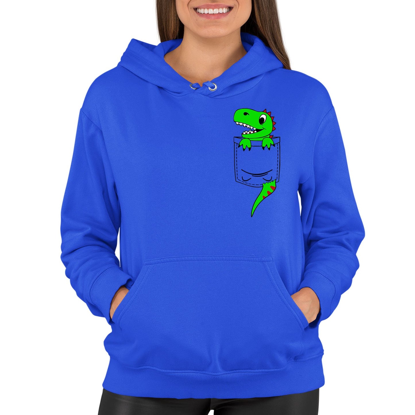 Dinosaur Pocket Print Womens Pullover Hoodie