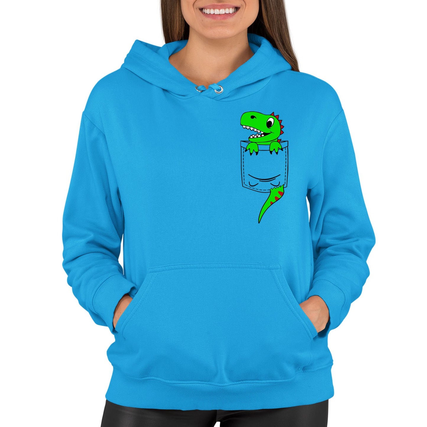 Dinosaur Pocket Print Womens Pullover Hoodie