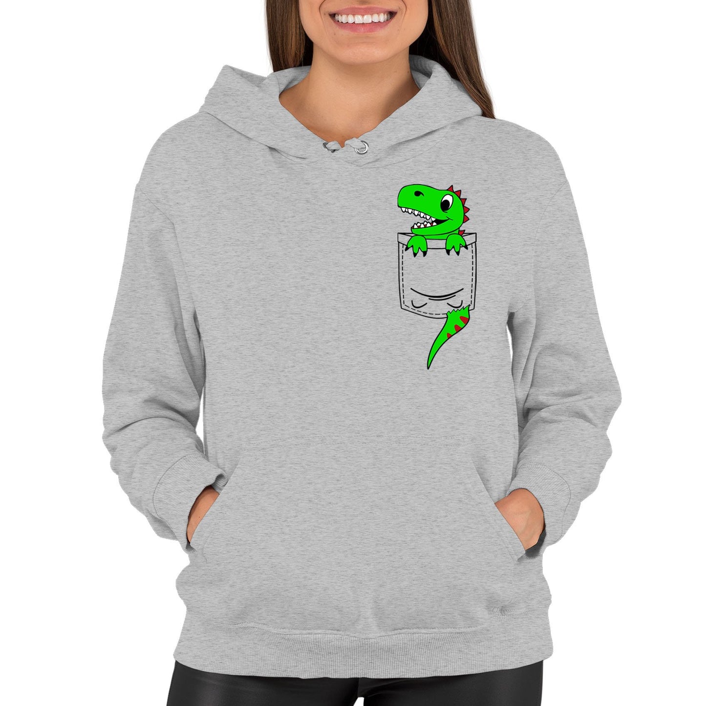 Dinosaur Pocket Print Womens Pullover Hoodie