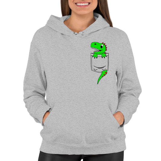 Dinosaur Pocket Print Womens Pullover Hoodie