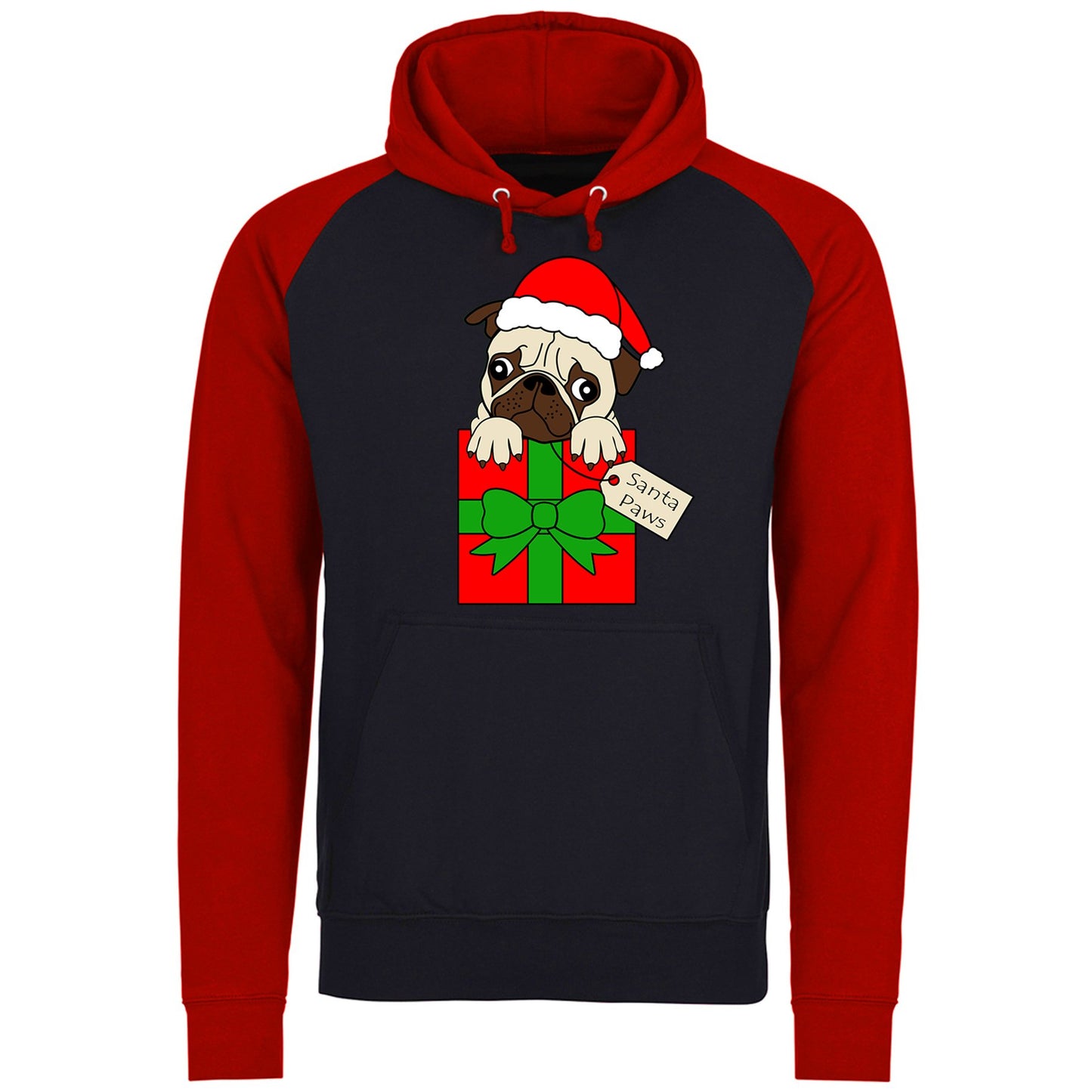 Santa Paws Pug Dog Christmas Baseball Hoodie