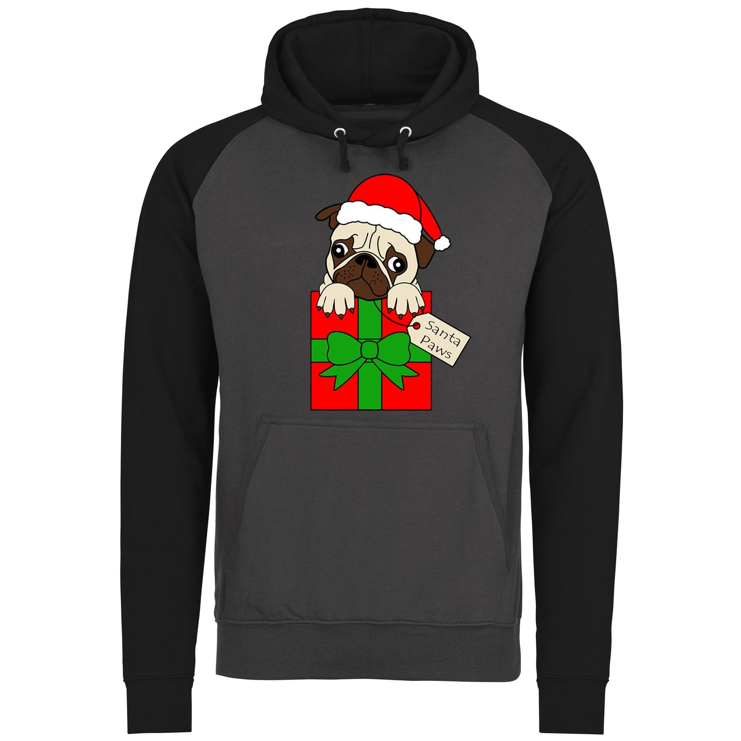 Santa Paws Pug Dog Christmas Baseball Hoodie