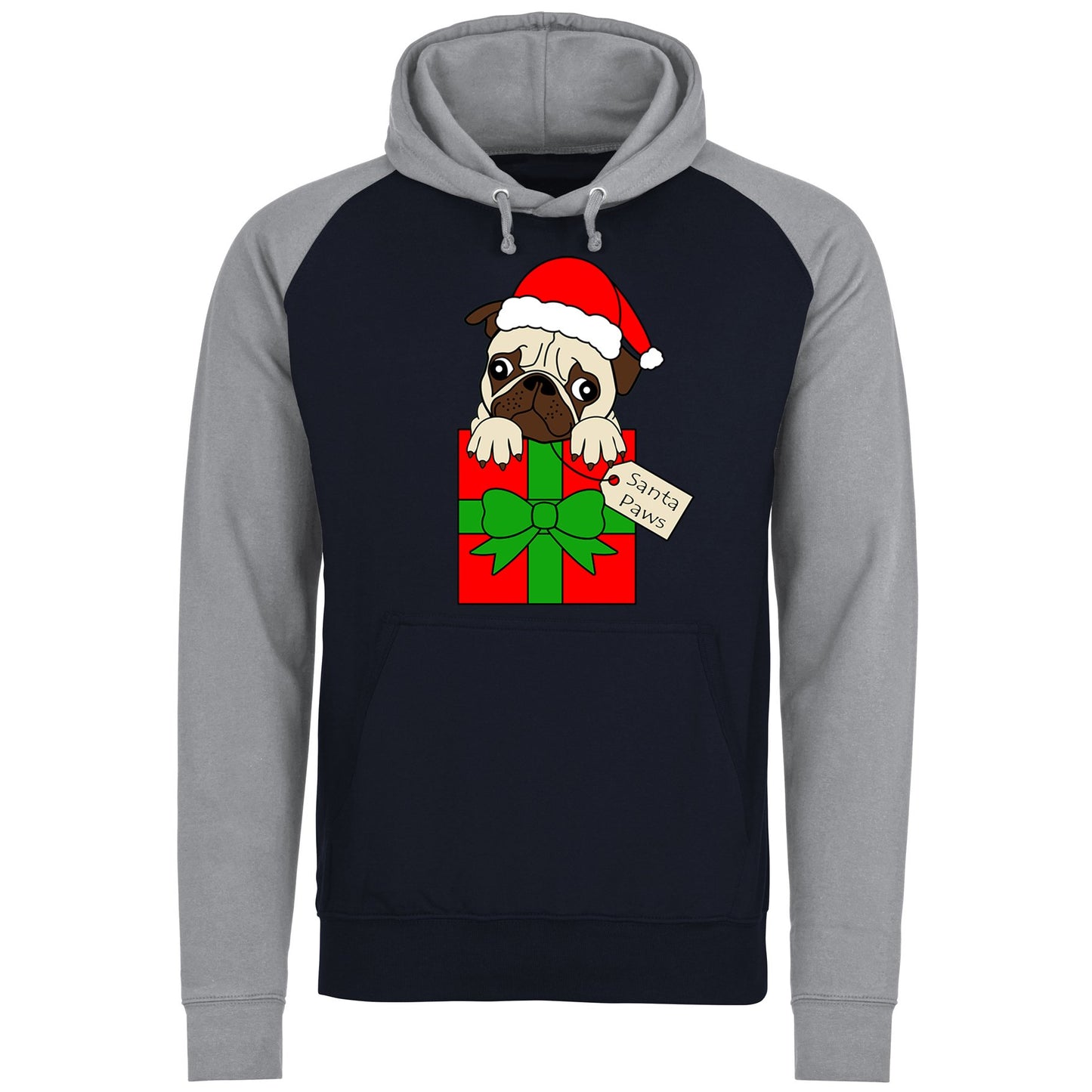 Santa Paws Pug Dog Christmas Baseball Hoodie