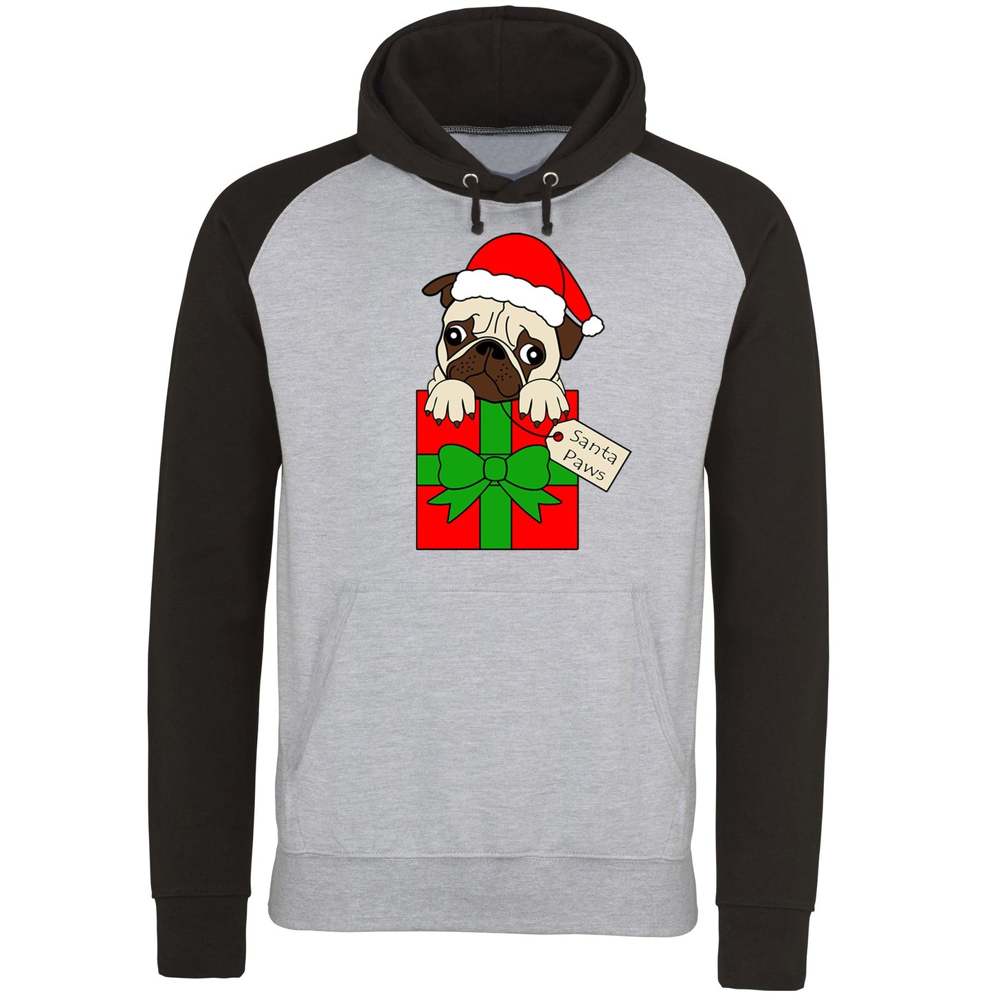 Santa Paws Pug Dog Christmas Baseball Hoodie