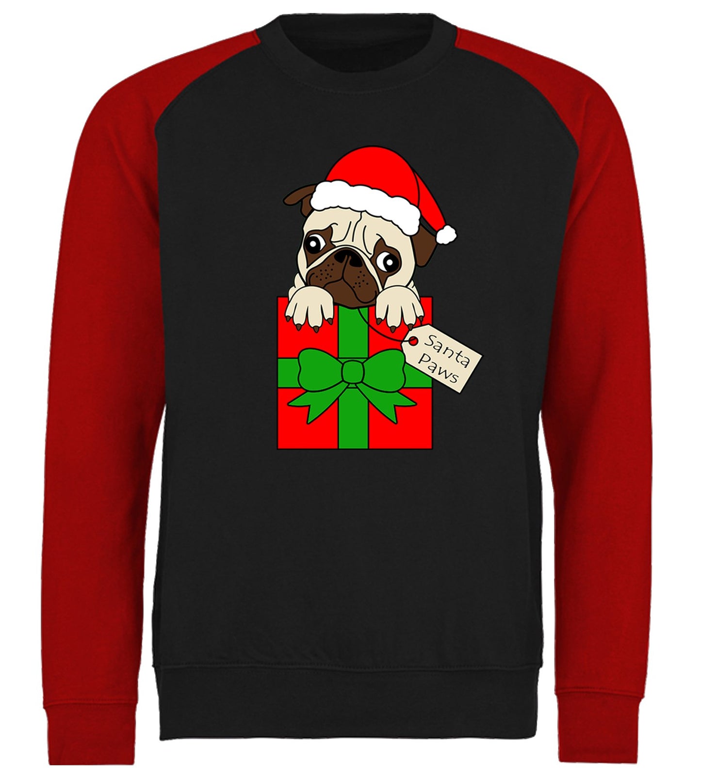 Santa Paws Pug Dog Christmas Baseball Sweatshirt