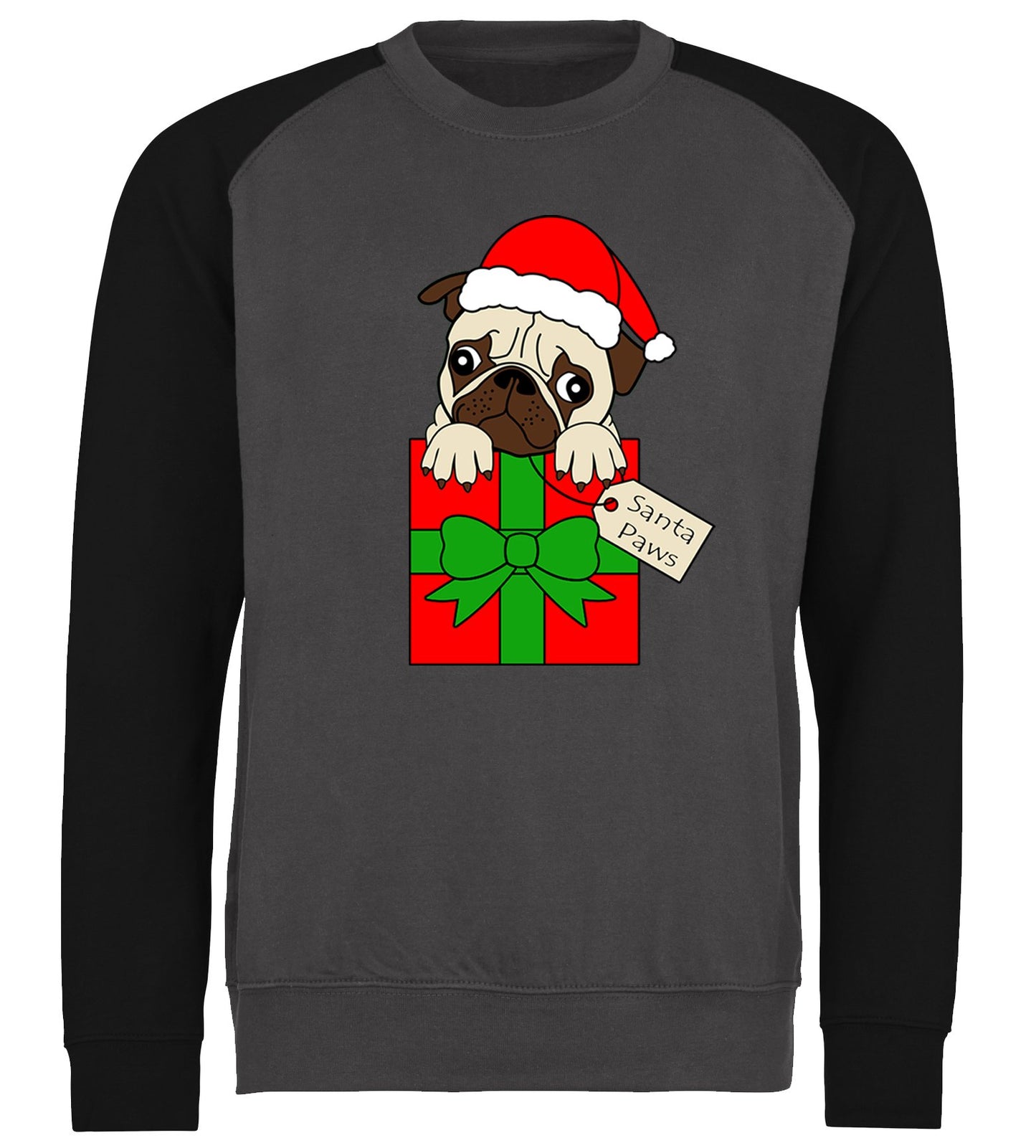 Santa Paws Pug Dog Christmas Baseball Sweatshirt