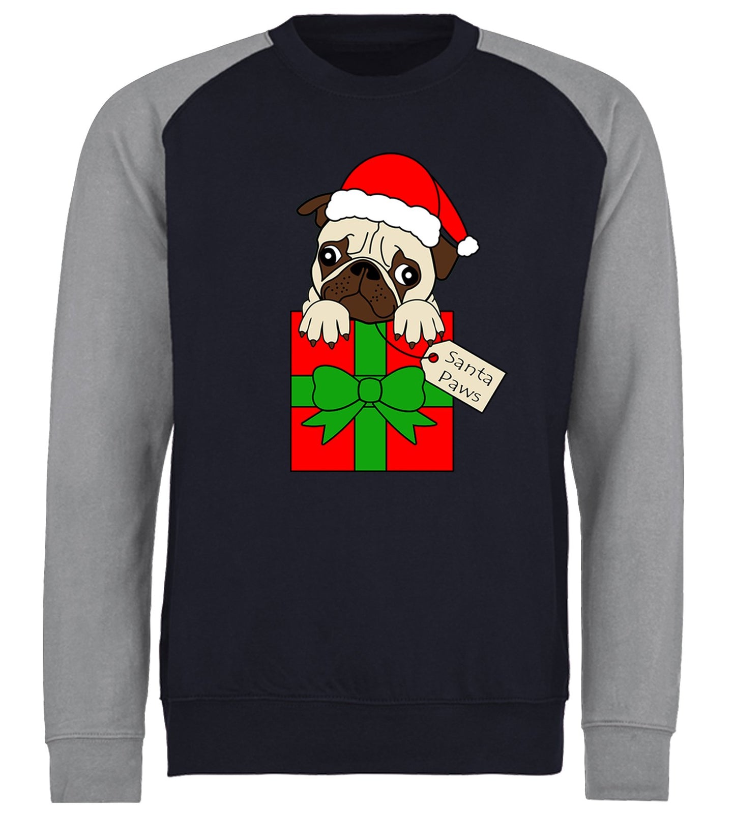 Santa Paws Pug Dog Christmas Baseball Sweatshirt