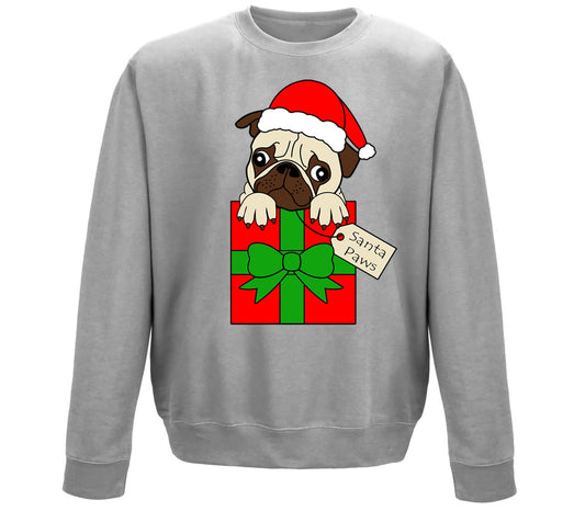 Santa Paws Pug Dog Christmas Childrens Sweatshirt