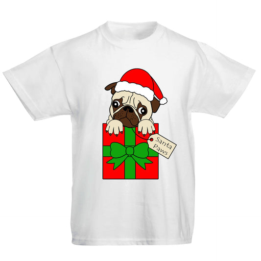 Santa Paws Pug Dog Christmas Kids T-shirt