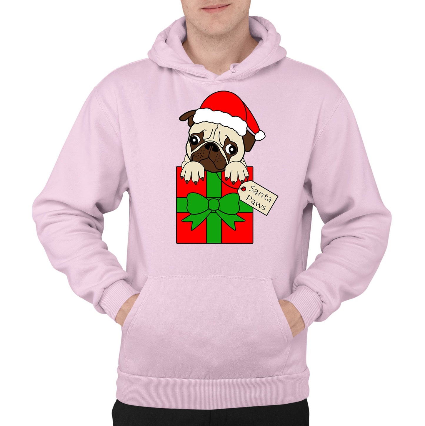 Santa Paws Pug Dog Christmas Mens Pullover Hoodie