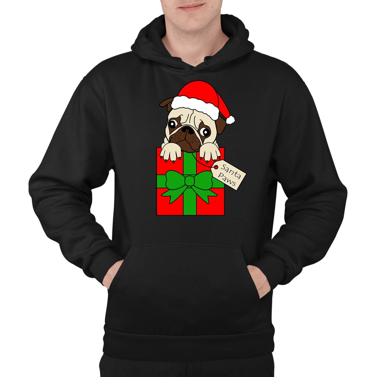 Santa Paws Pug Dog Christmas Mens Pullover Hoodie