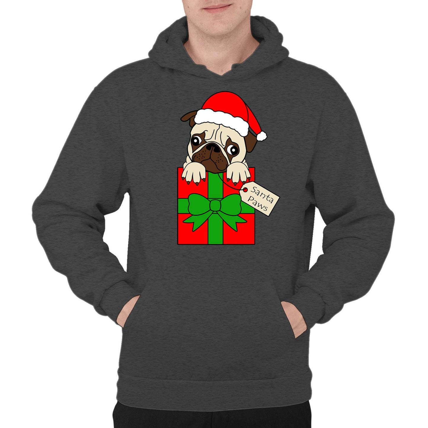 Santa Paws Pug Dog Christmas Mens Pullover Hoodie