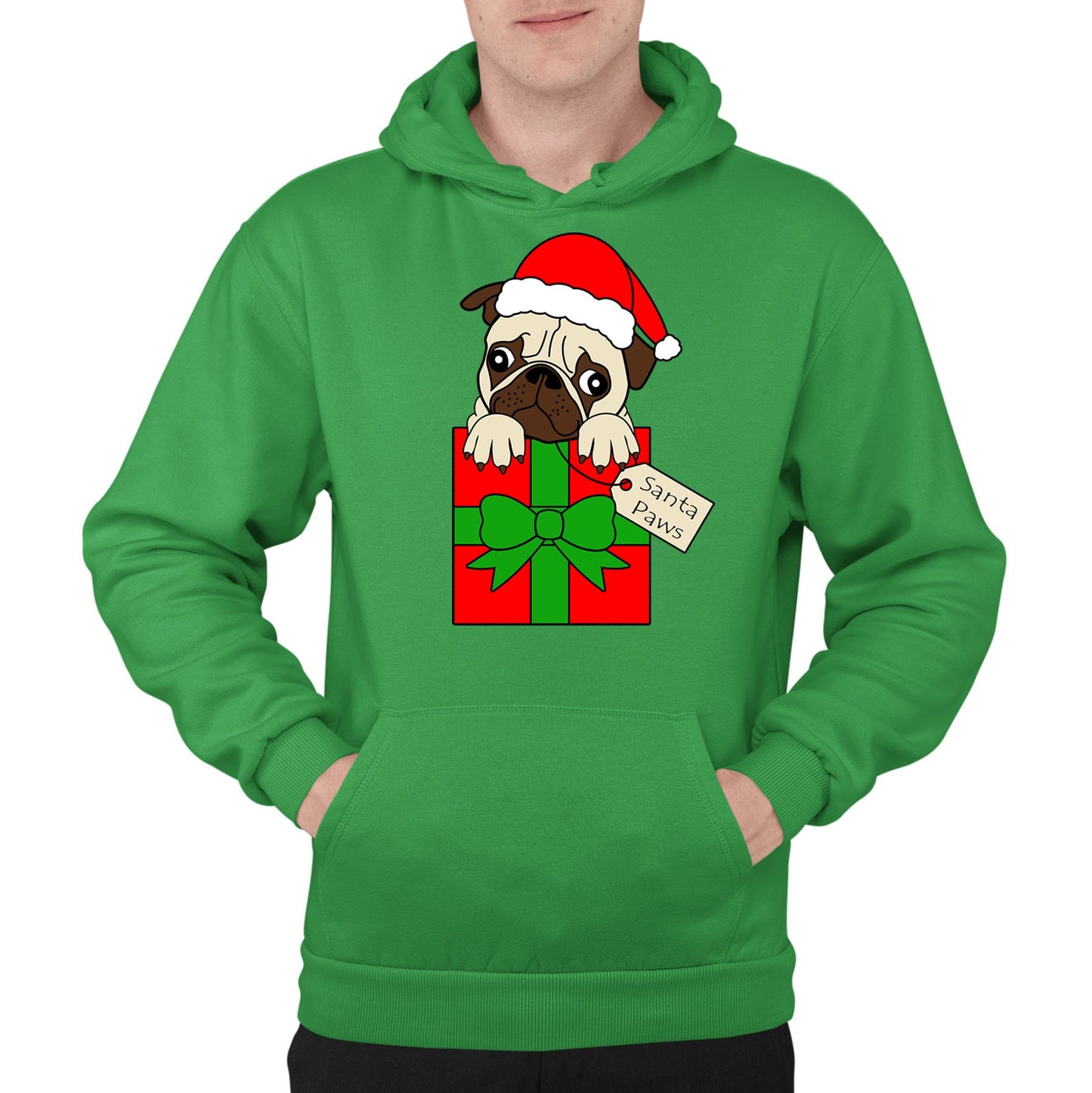 Santa Paws Pug Dog Christmas Mens Pullover Hoodie