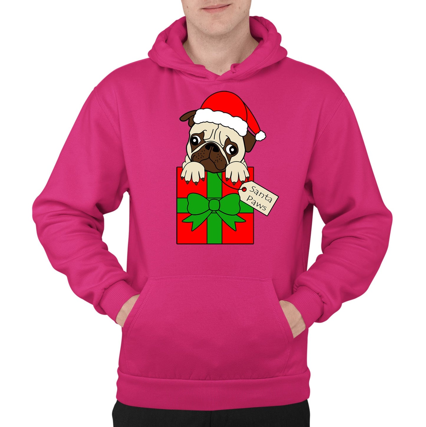 Santa Paws Pug Dog Christmas Mens Pullover Hoodie