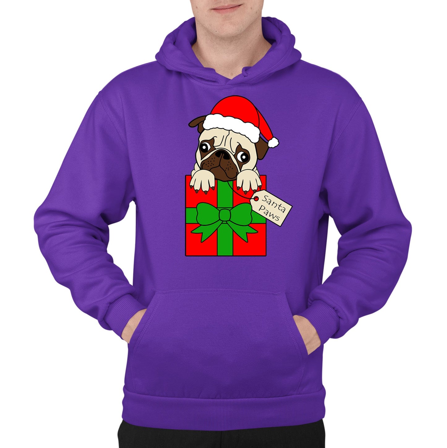 Santa Paws Pug Dog Christmas Mens Pullover Hoodie