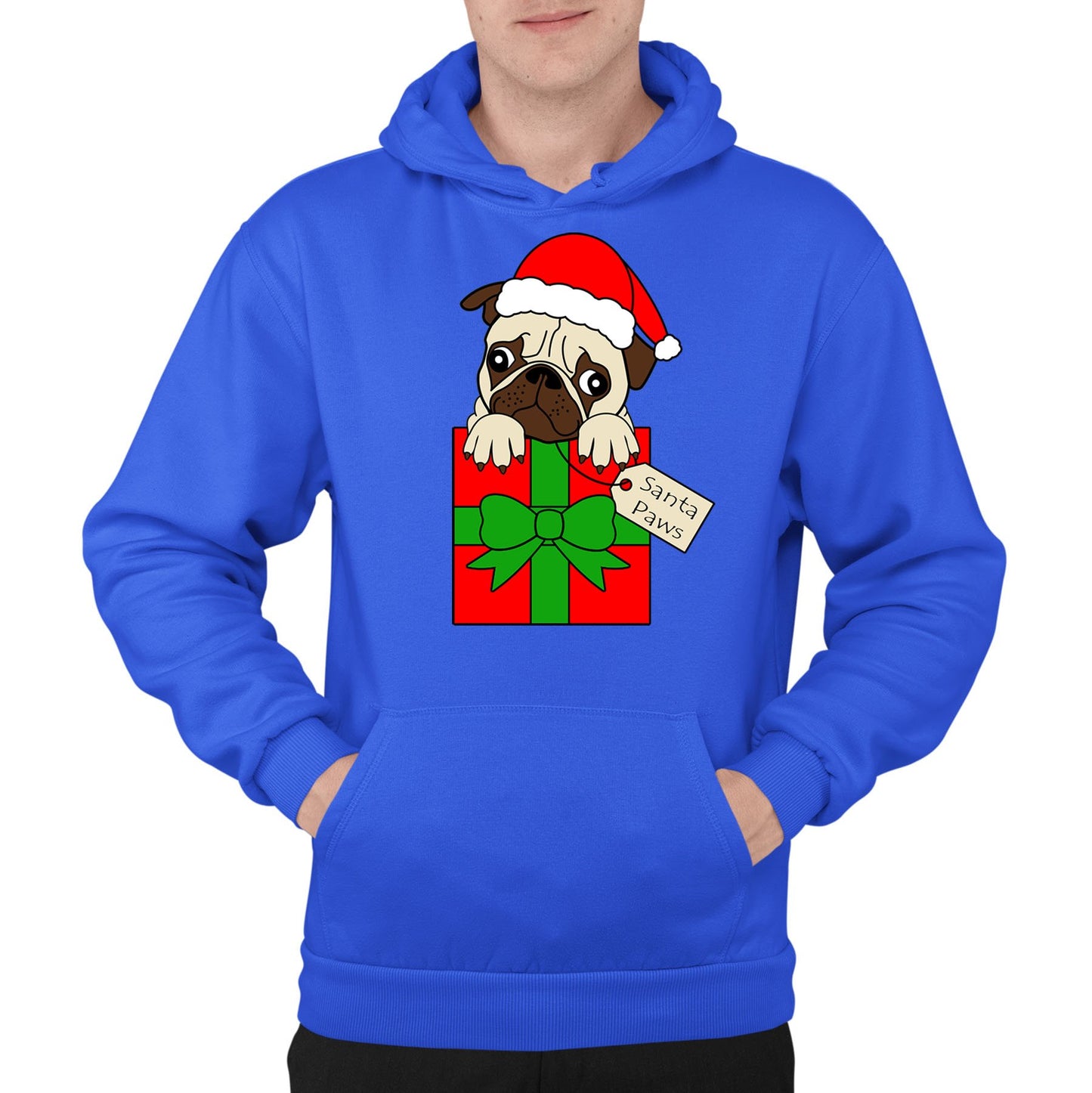 Santa Paws Pug Dog Christmas Mens Pullover Hoodie