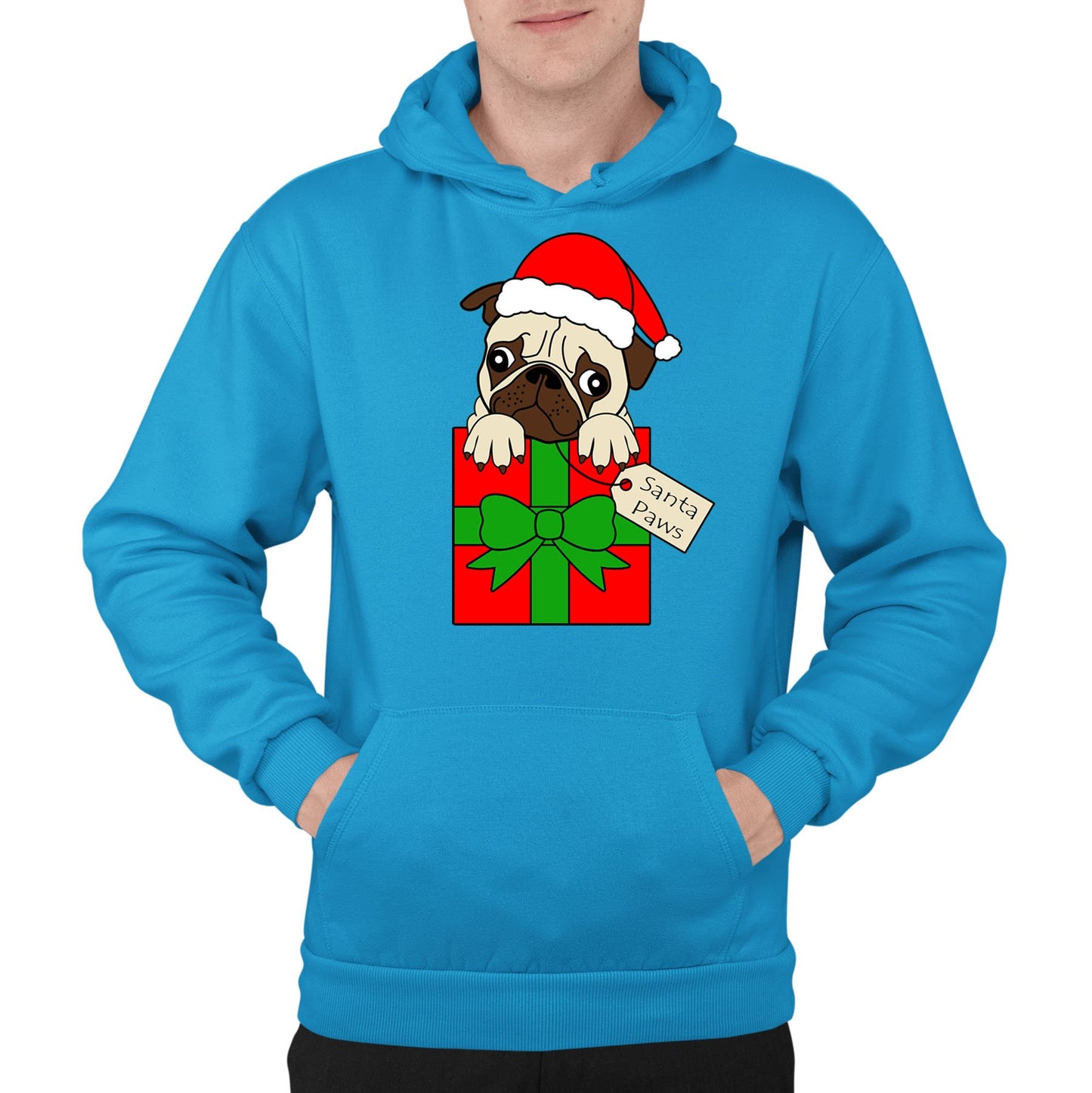 Santa Paws Pug Dog Christmas Mens Pullover Hoodie