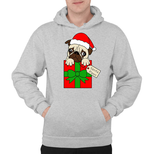 Santa Paws Pug Dog Christmas Mens Pullover Hoodie