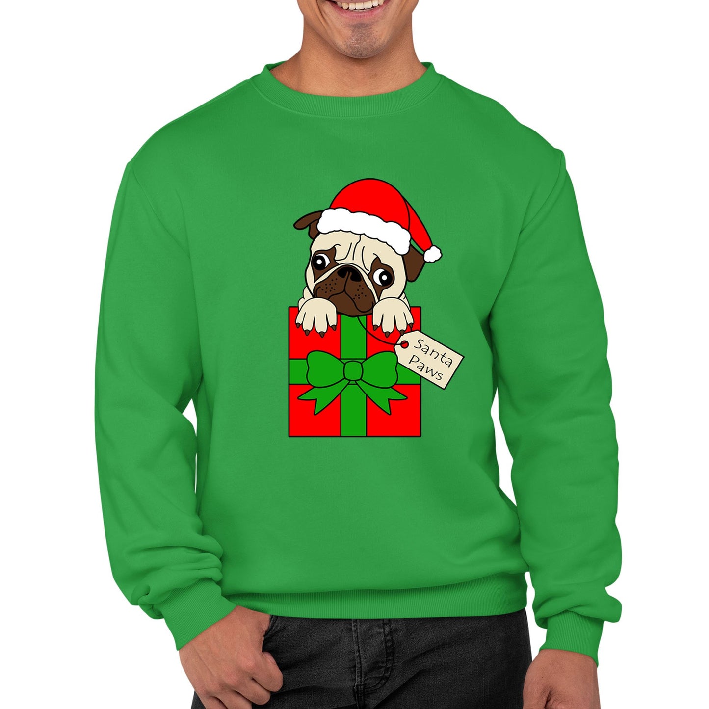 Santa Paws Pug Dog Christmas Mens Sweatshirt