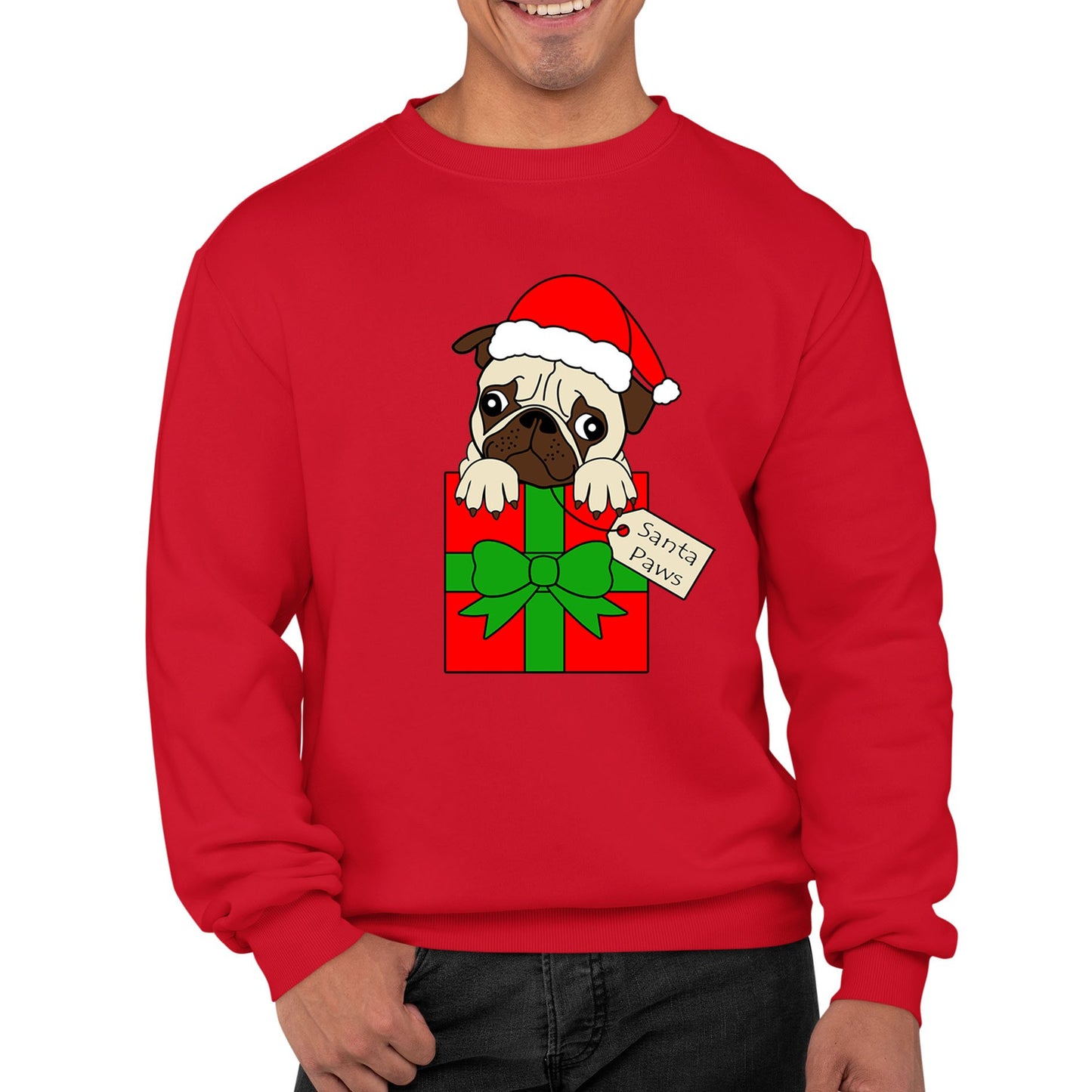 Santa Paws Pug Dog Christmas Mens Sweatshirt