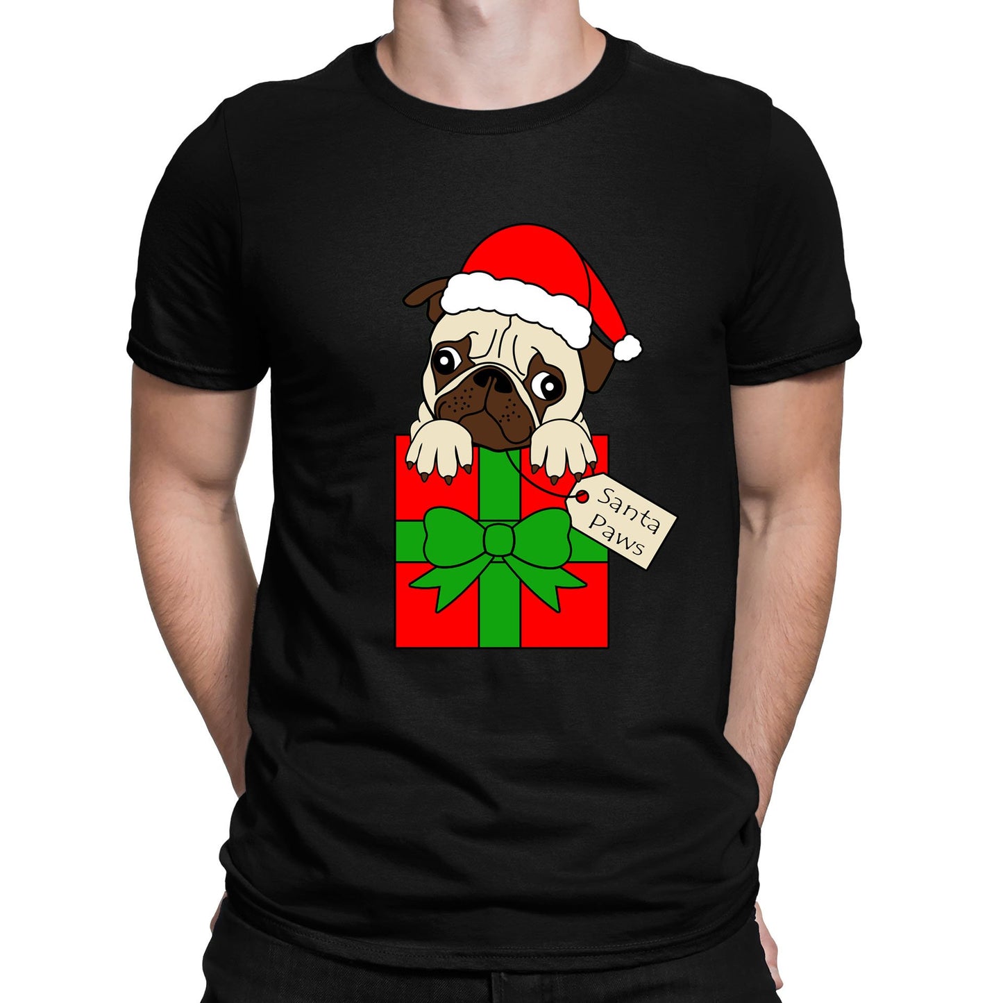 Santa Paws Pug Dog Christmas Mens T-shirt