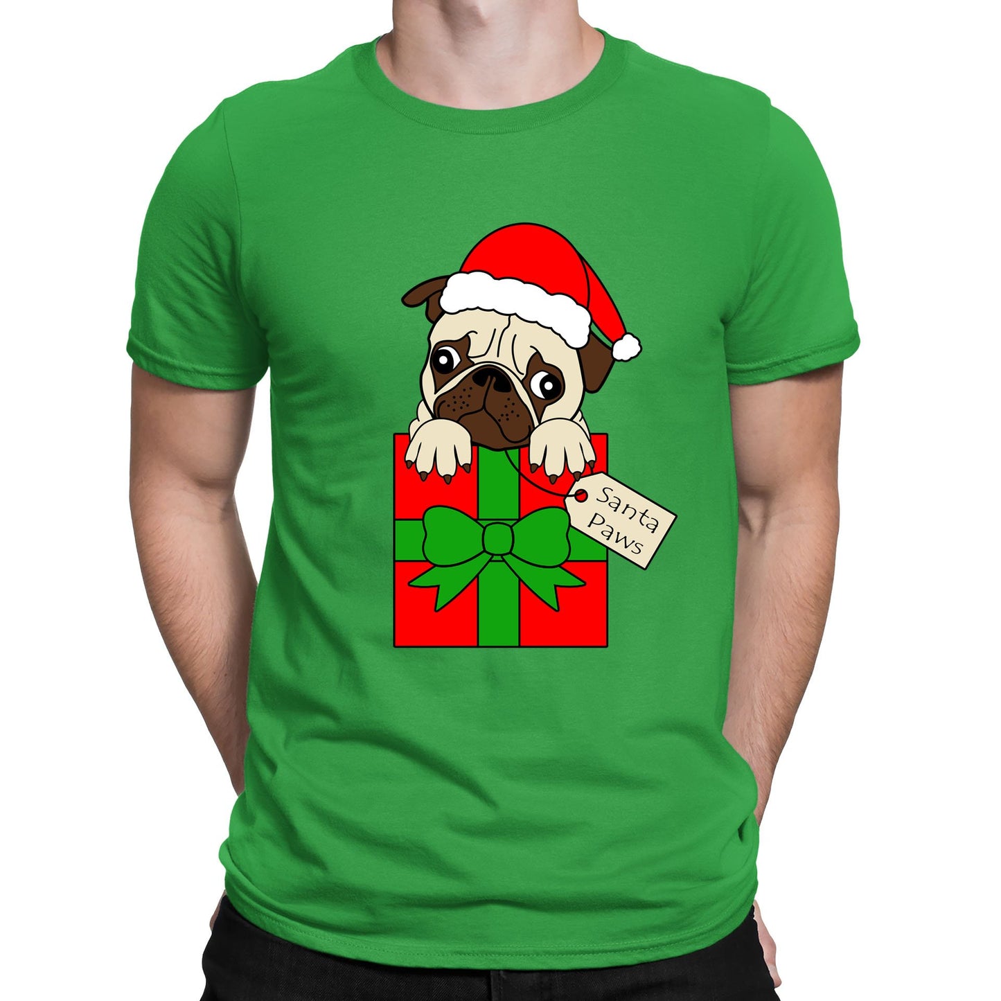 Santa Paws Pug Dog Christmas Mens T-shirt