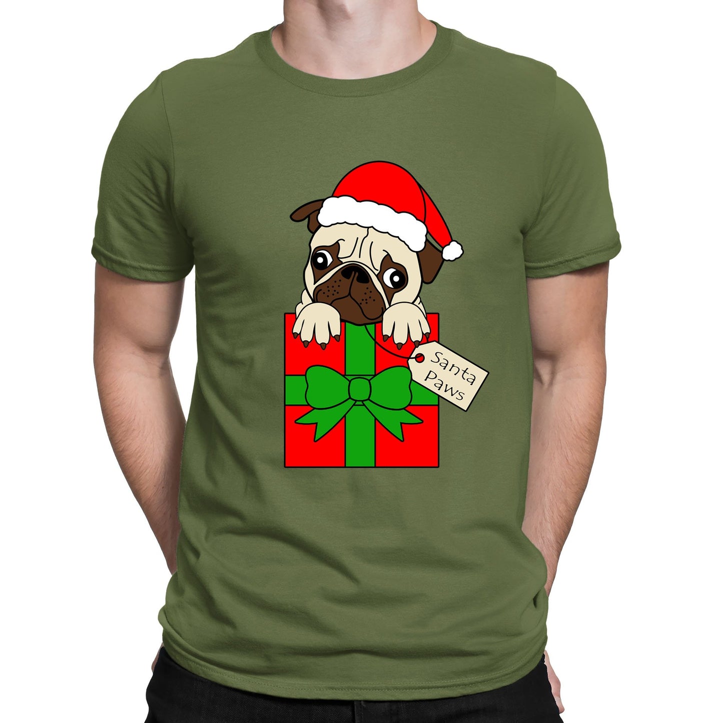 Santa Paws Pug Dog Christmas Mens T-shirt