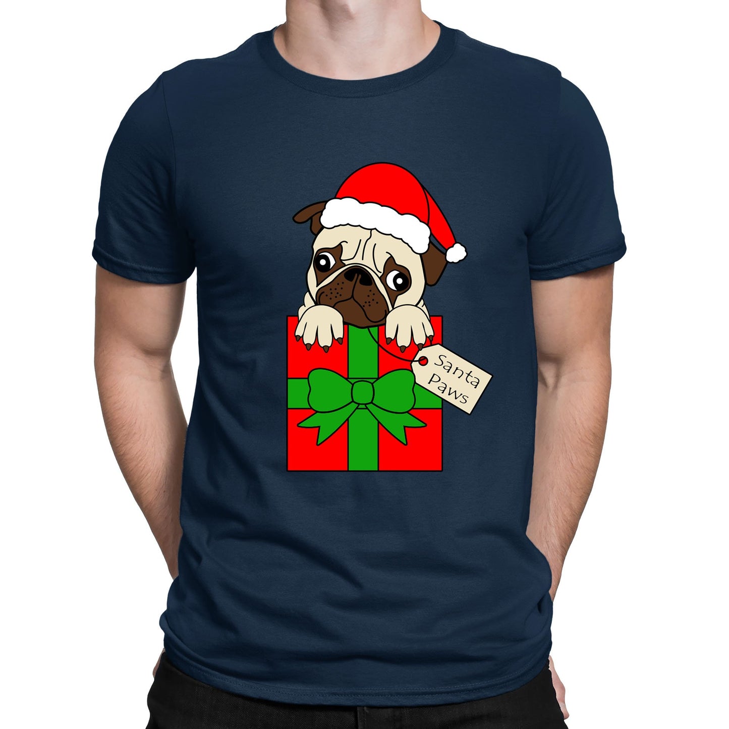 Santa Paws Pug Dog Christmas Mens T-shirt