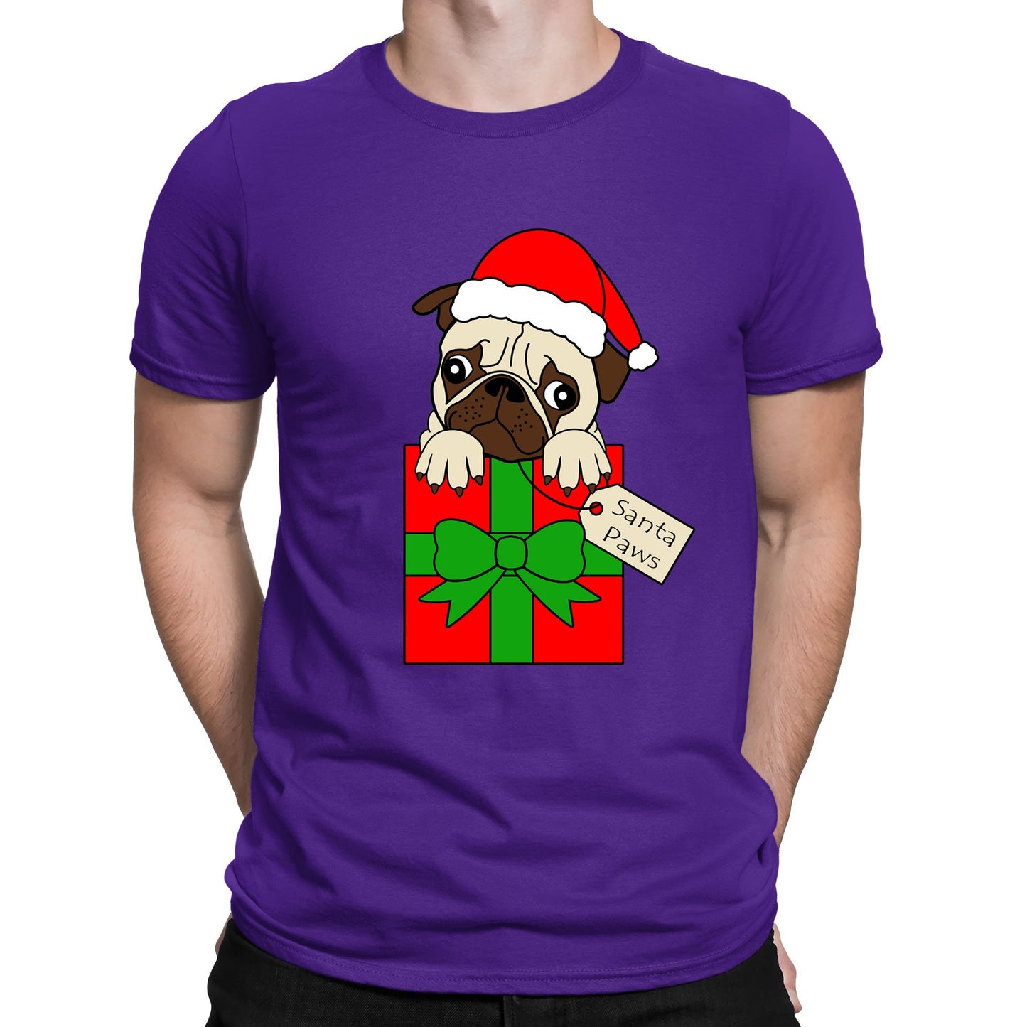 Santa Paws Pug Dog Christmas Mens T-shirt