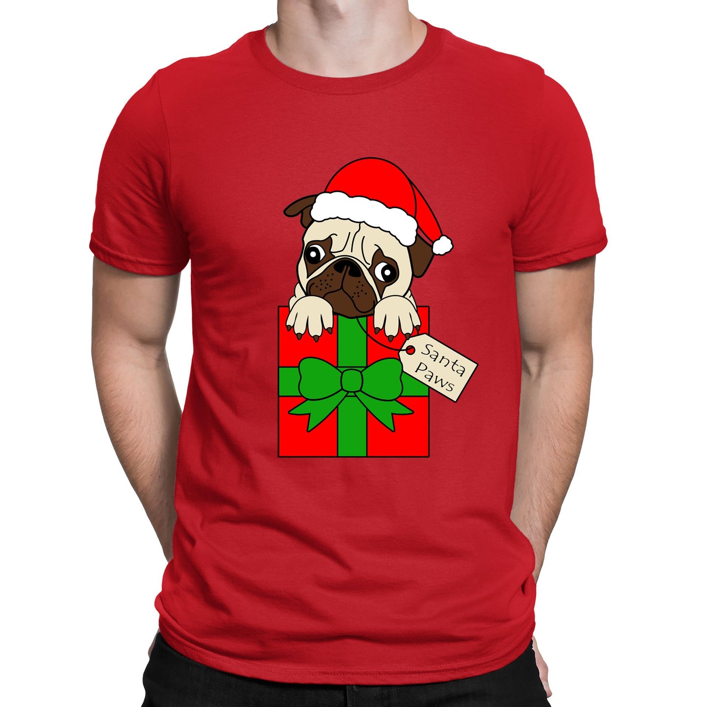 Santa Paws Pug Dog Christmas Mens T-shirt