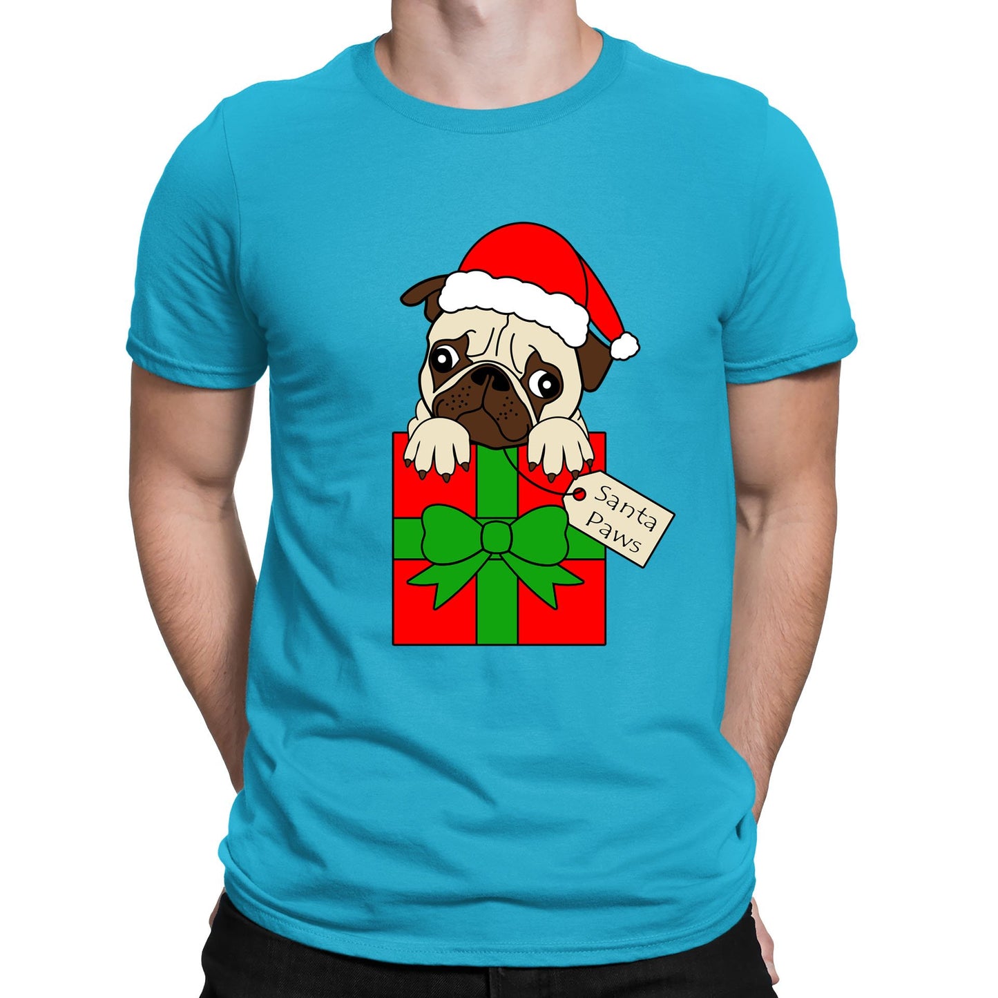 Santa Paws Pug Dog Christmas Mens T-shirt