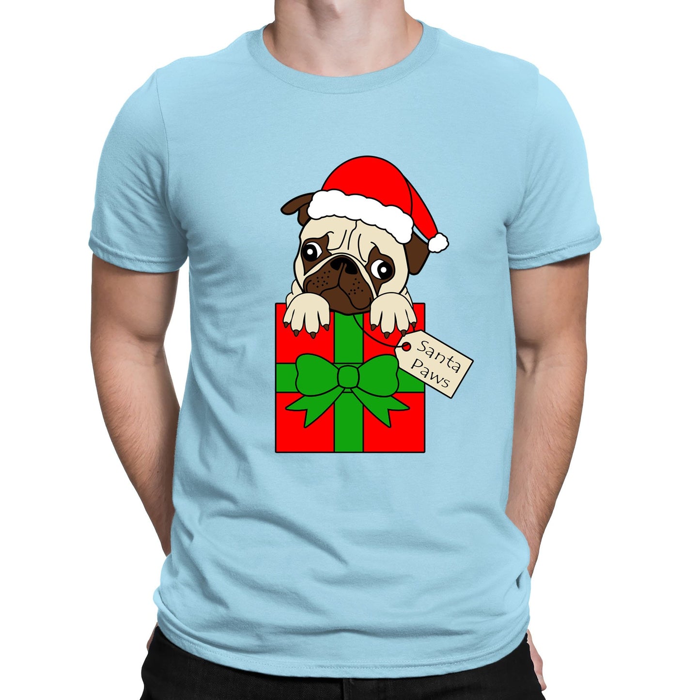 Santa Paws Pug Dog Christmas Mens T-shirt