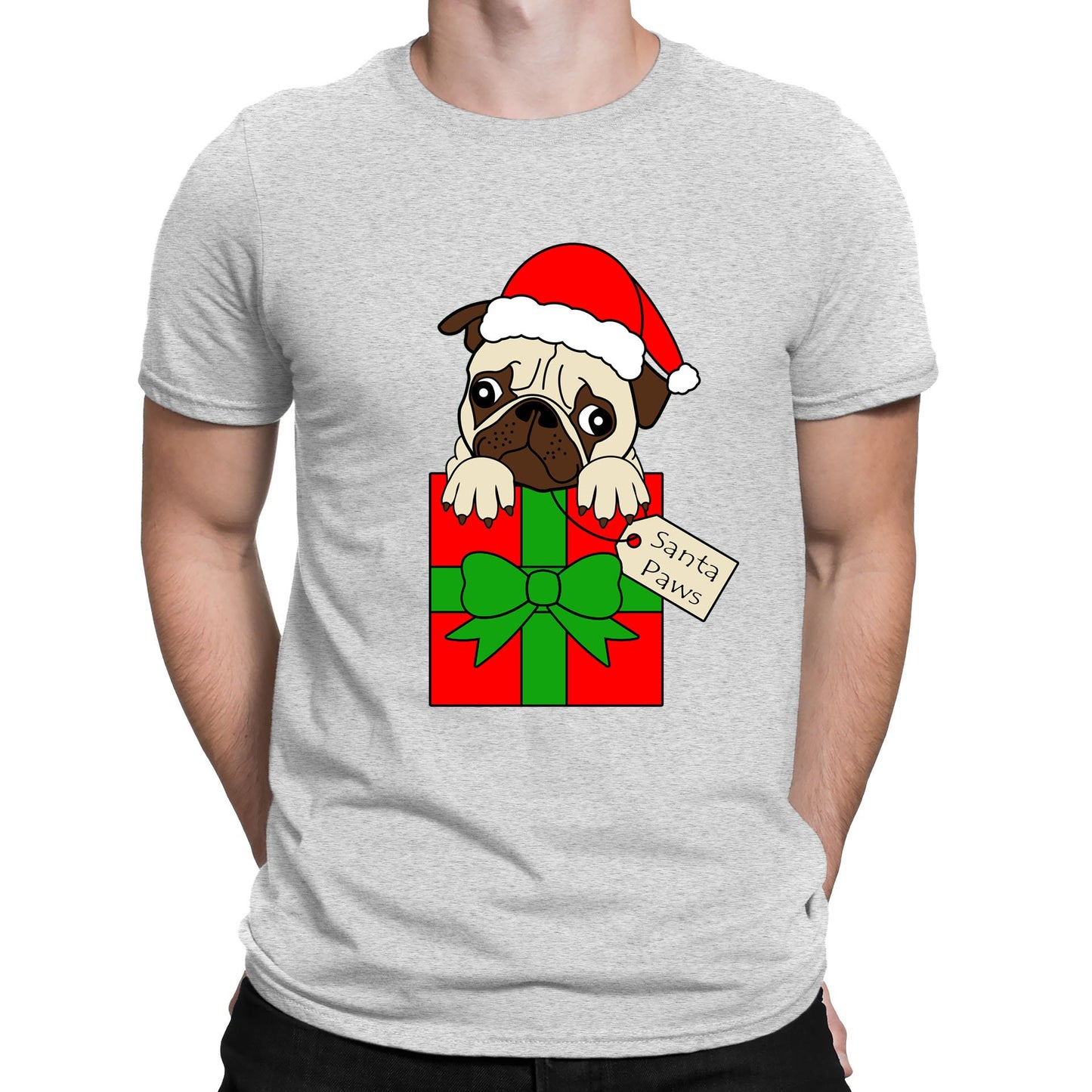 Santa Paws Pug Dog Christmas Mens T-shirt