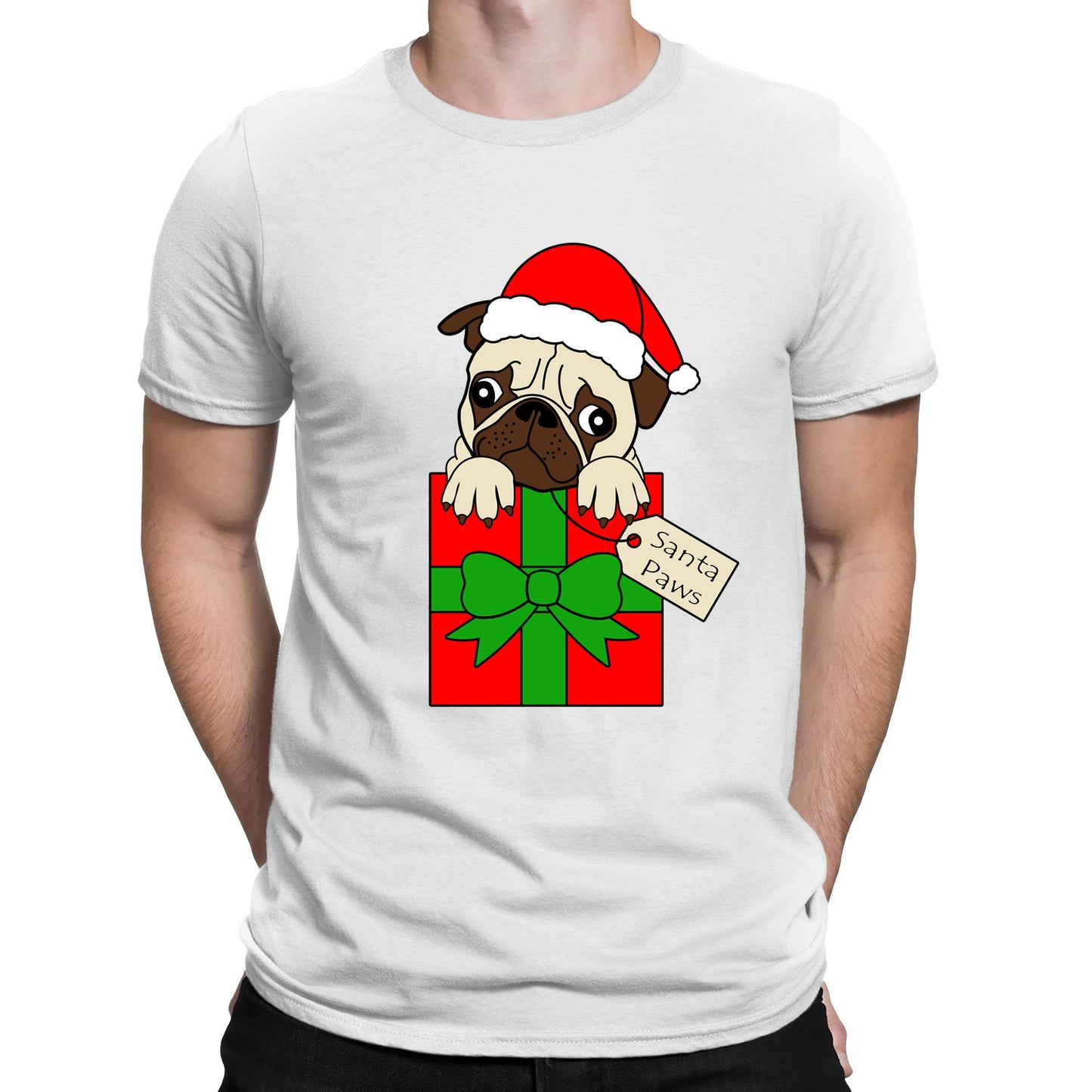 Santa Paws Pug Dog Christmas Mens T-shirt