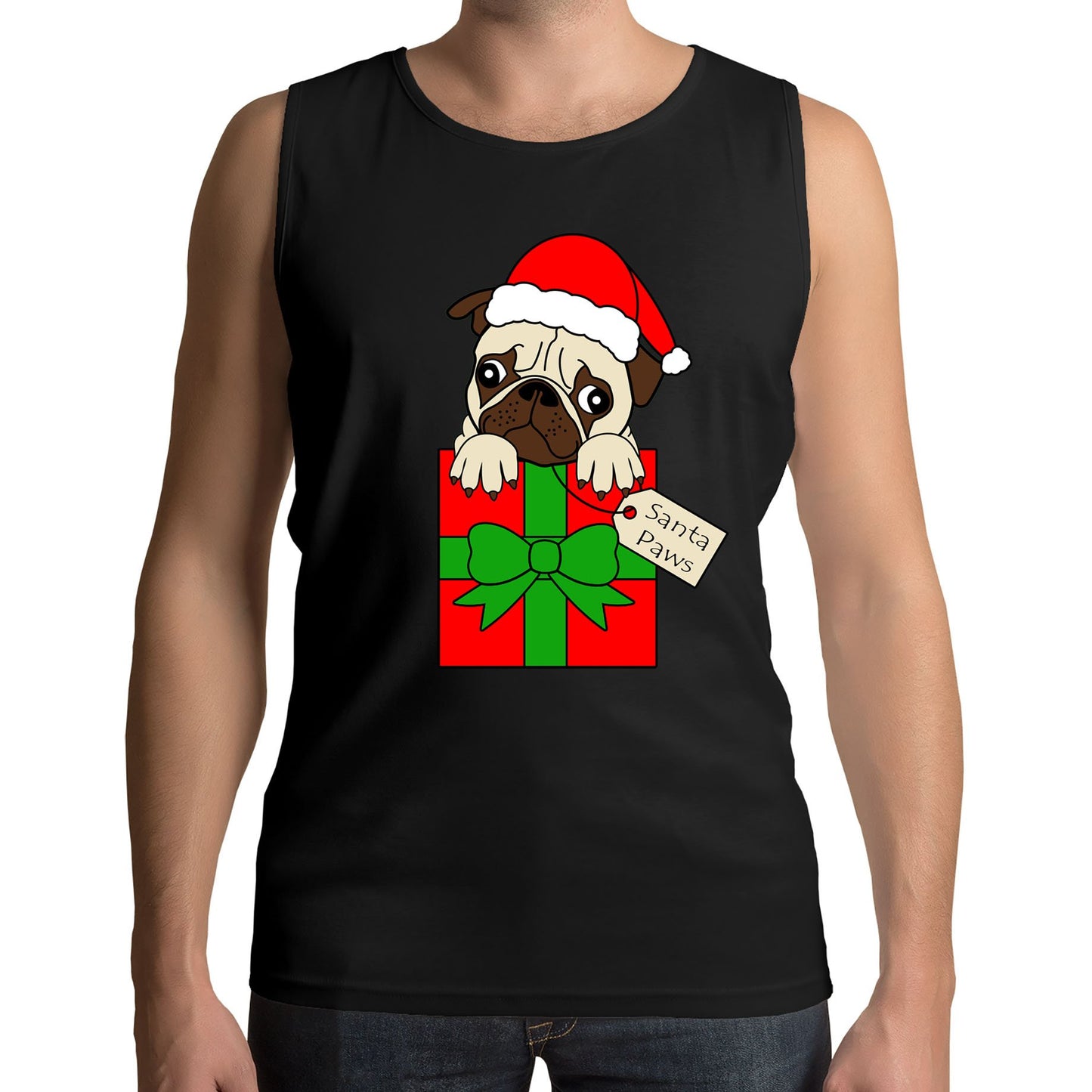 Santa Paws Pug Dog Christmas Mens Vest