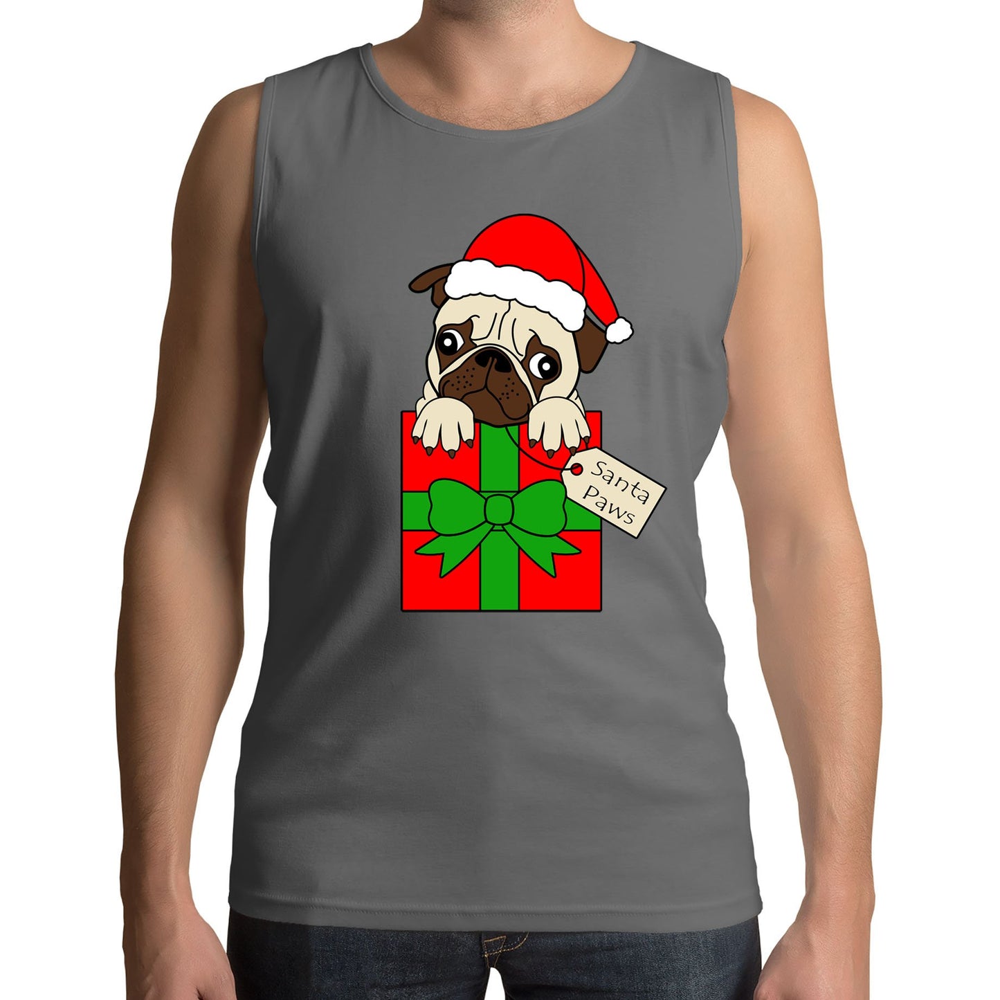 Santa Paws Pug Dog Christmas Mens Vest