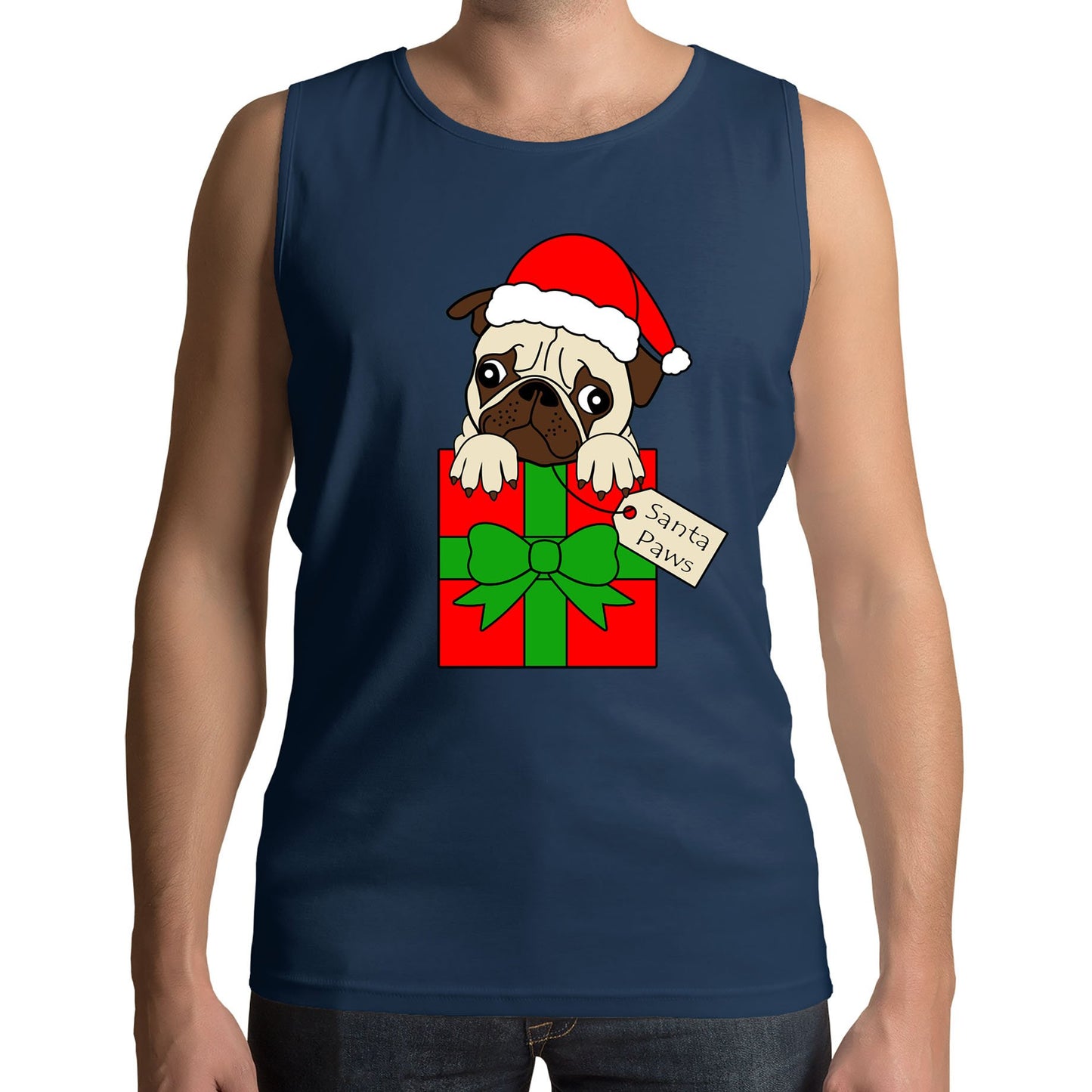 Santa Paws Pug Dog Christmas Mens Vest