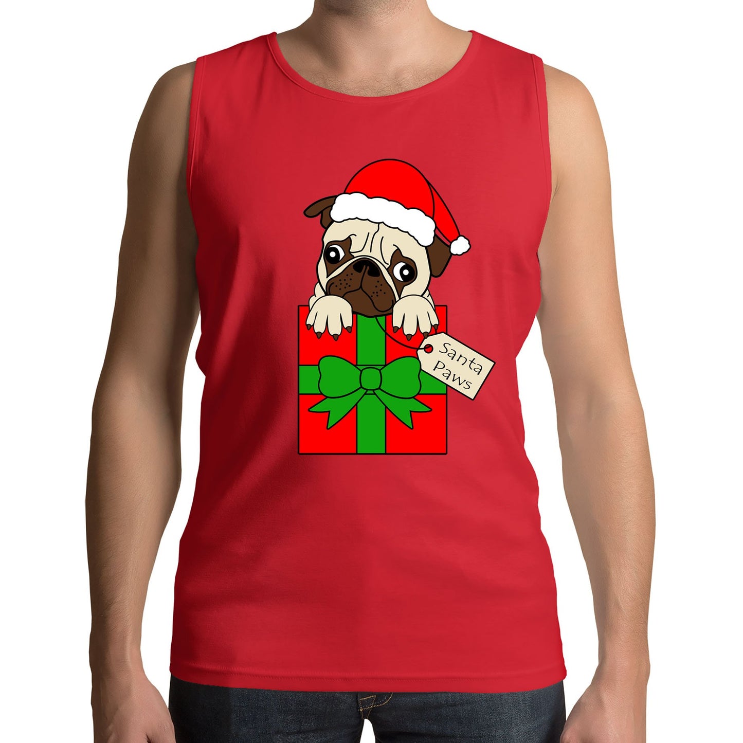 Santa Paws Pug Dog Christmas Mens Vest